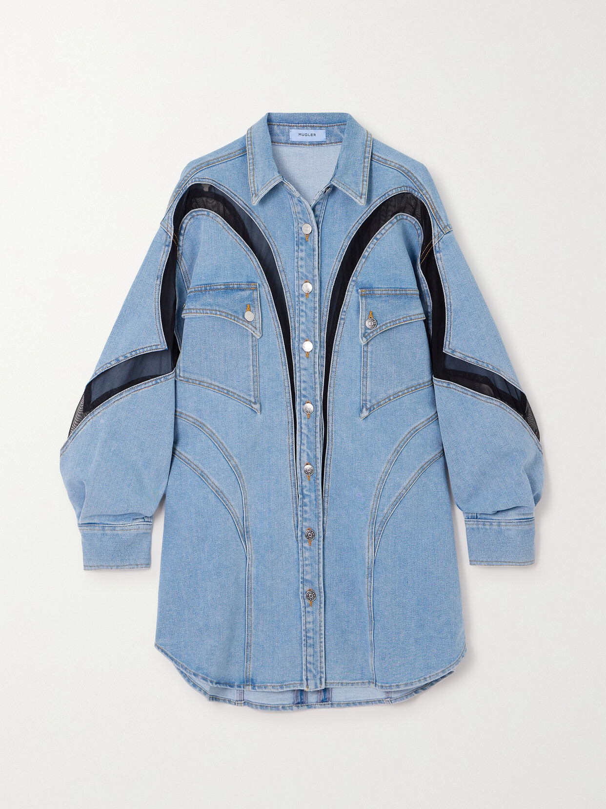 Mugler - Tulle-paneled Denim Jacket - Blue