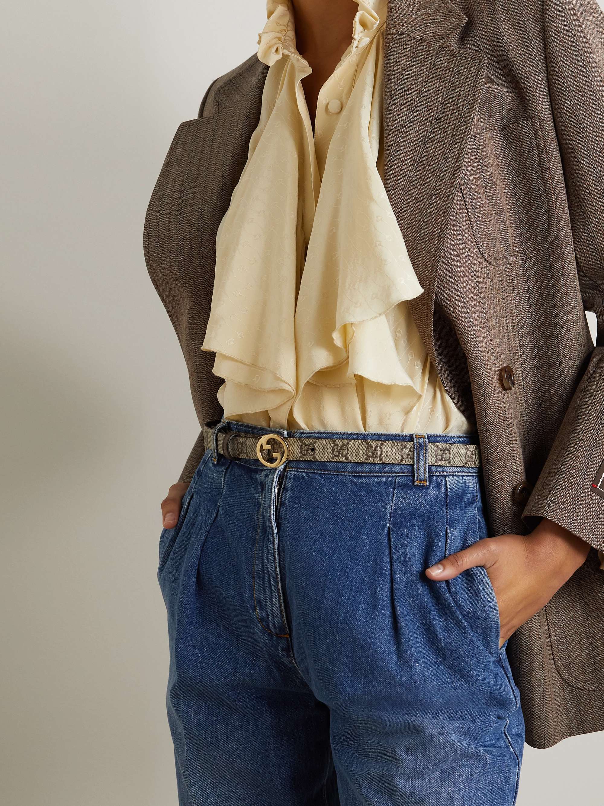 GUCCI Embellished coatedcanvas and leather belt NETAPORTER