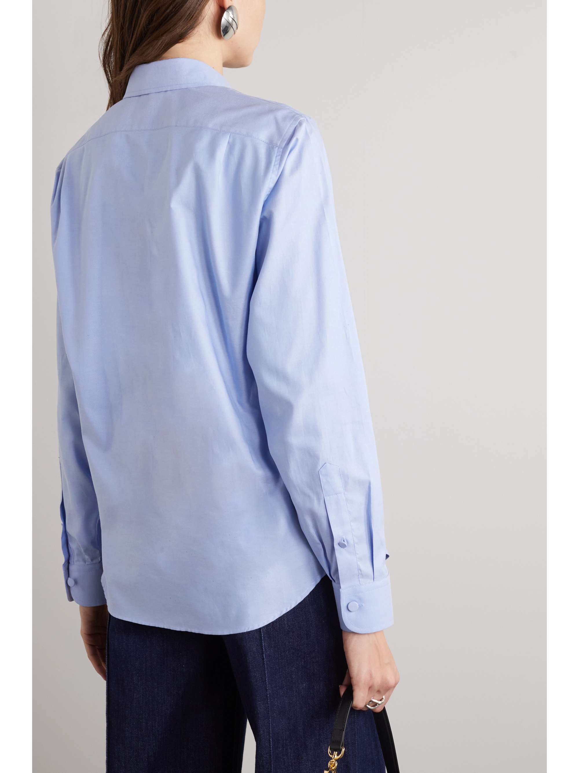 GUCCI Bow-detailed pintucked cotton Oxford shirt