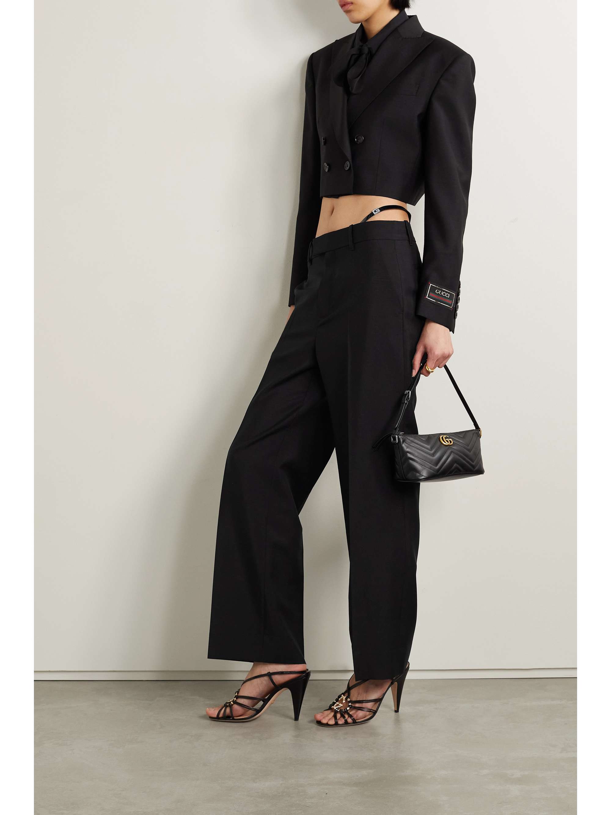 GUCCI Crystal-embellished metallic wool-blend wide-leg pants