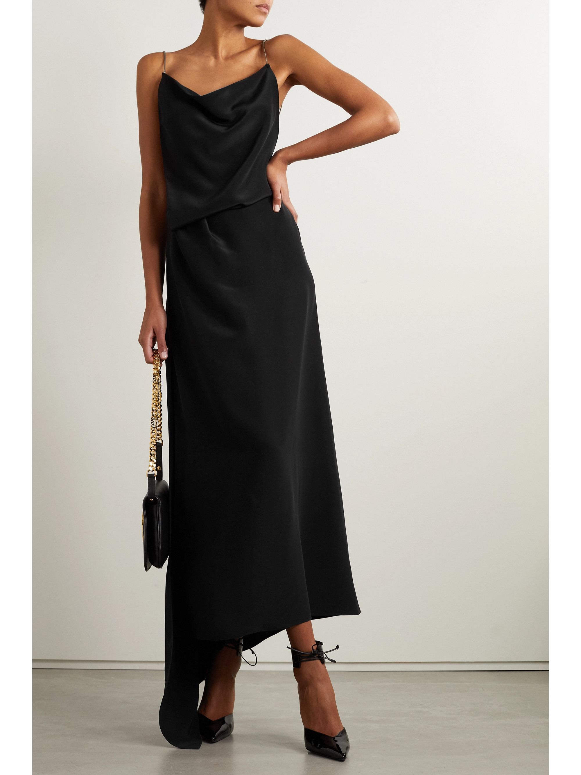 gucci open back long satin dress Gucci - Open-back asymmetric silk crepe de chine maxi dress