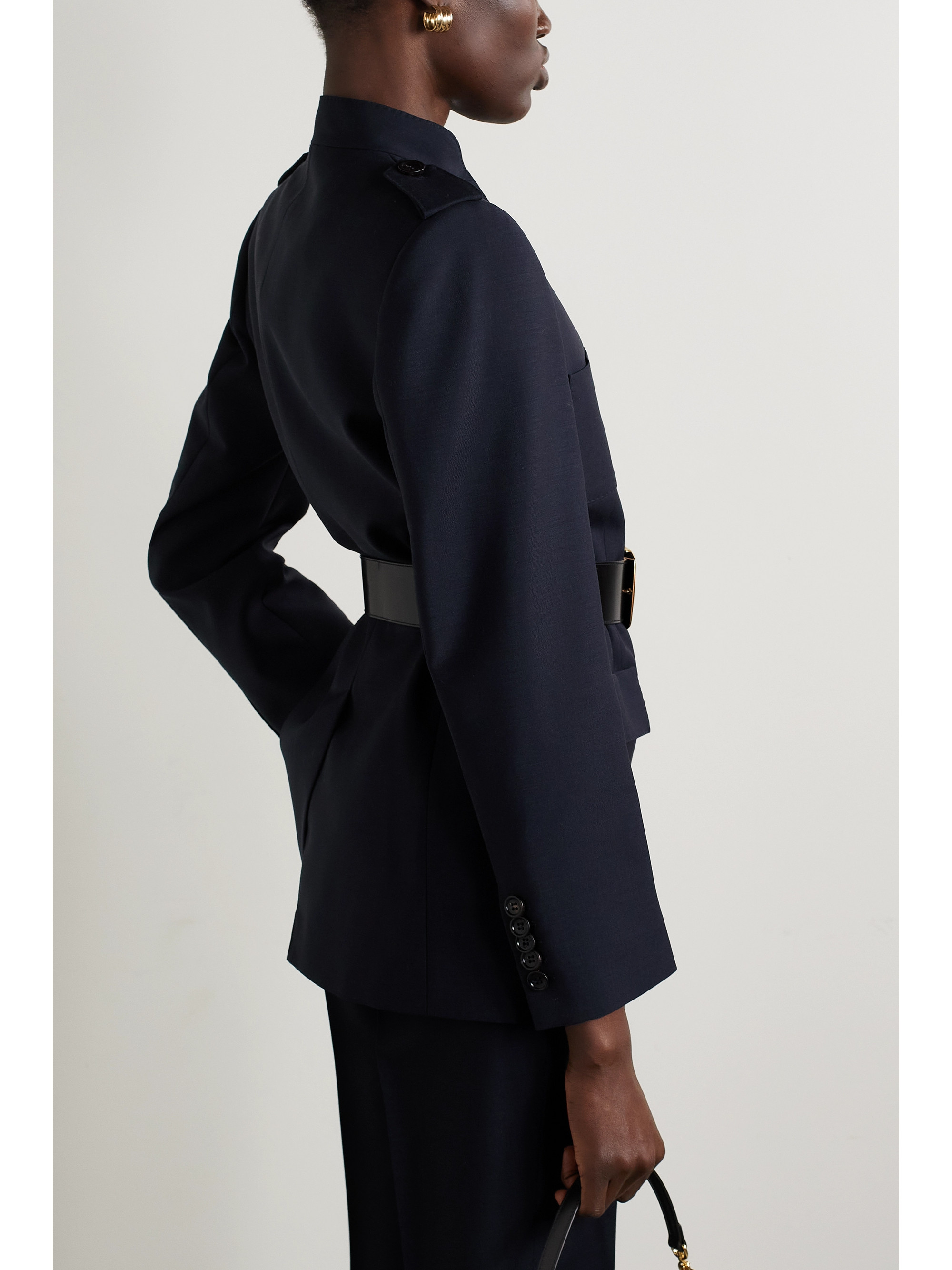 Gucci Belted leather-trimmed mohair and wool-blend crepe blazer