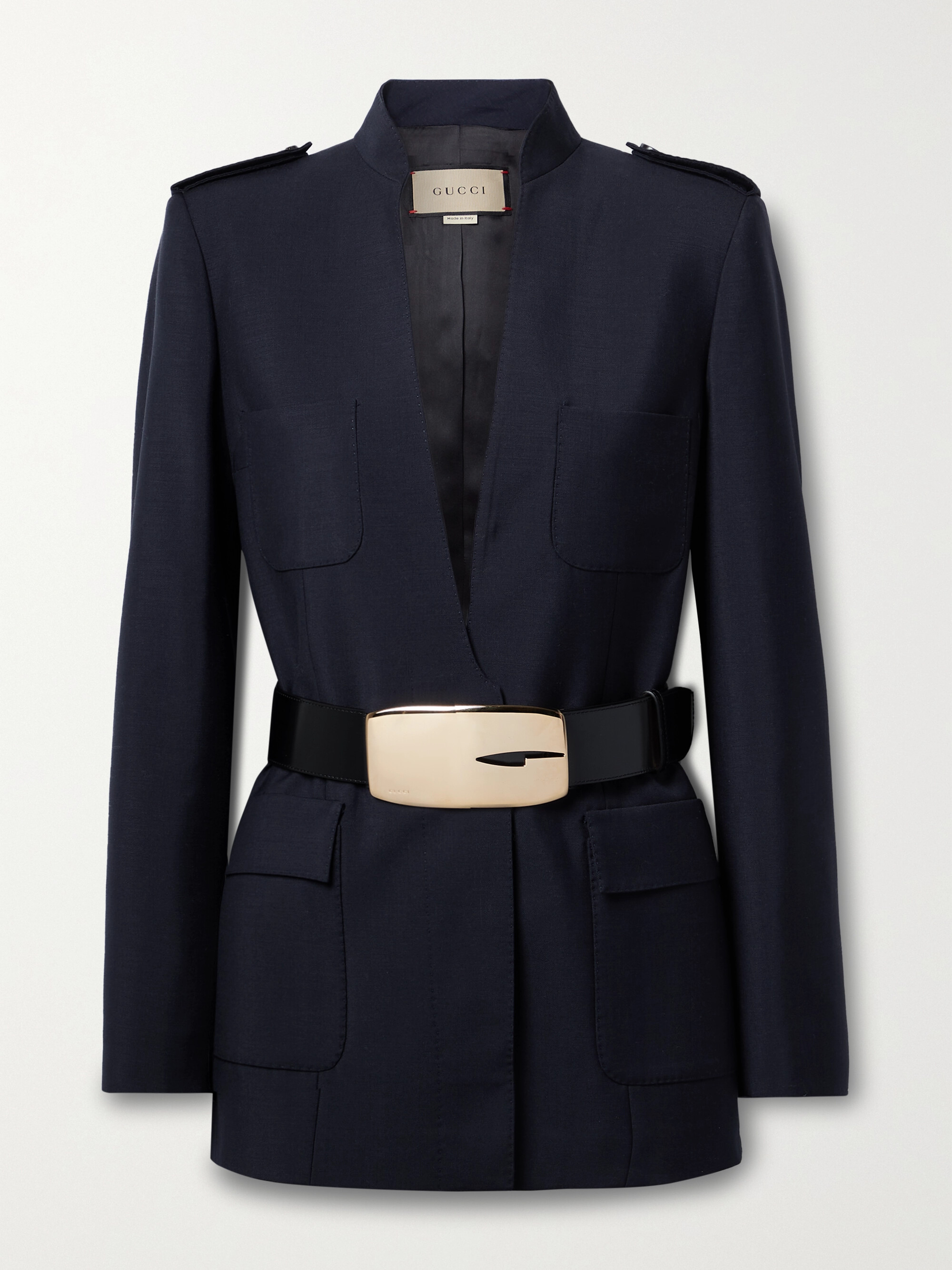 Gucci Belted leather-trimmed mohair and wool-blend crepe blazer