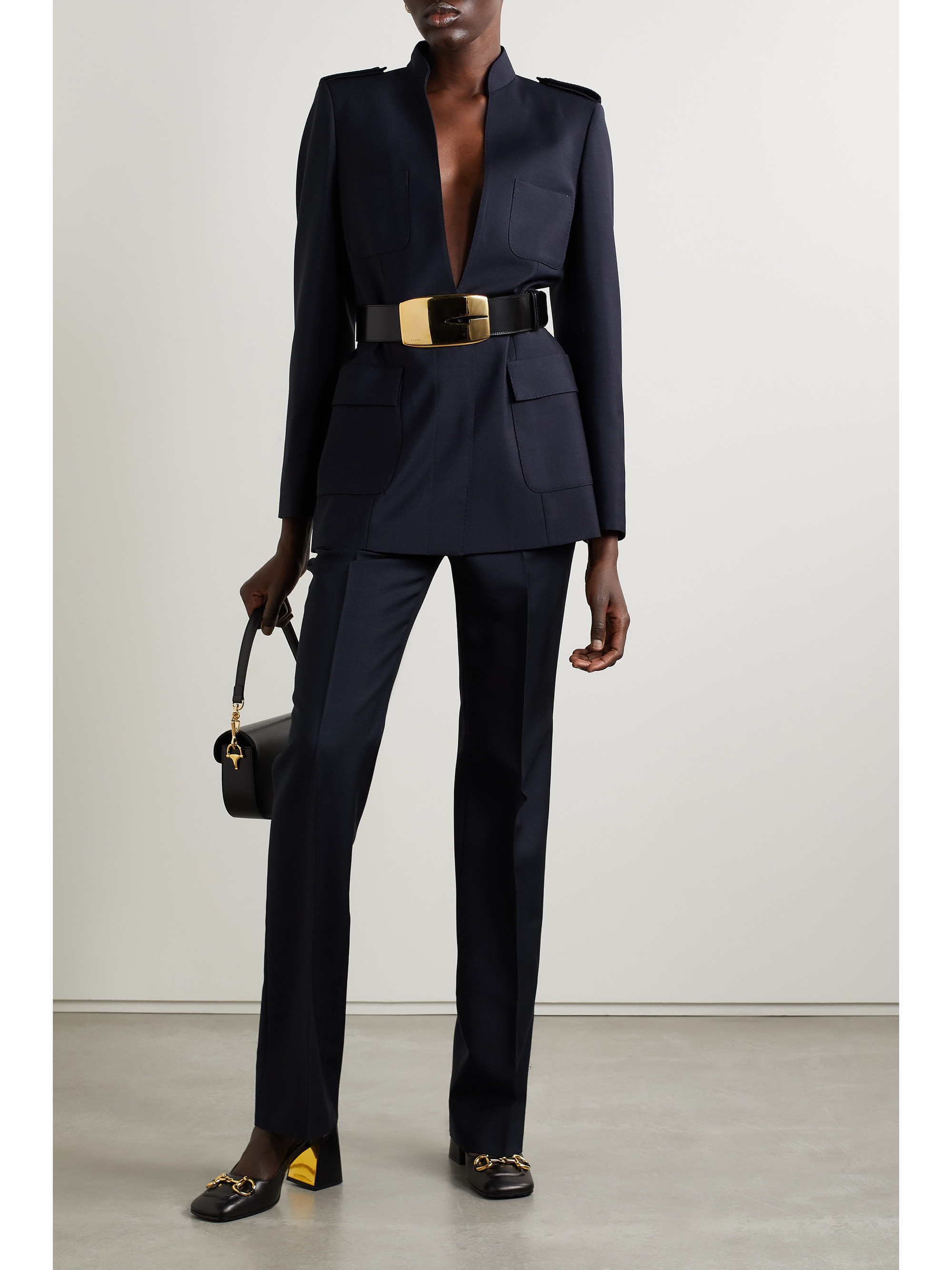 Gucci Belted leather-trimmed mohair and wool-blend crepe blazer