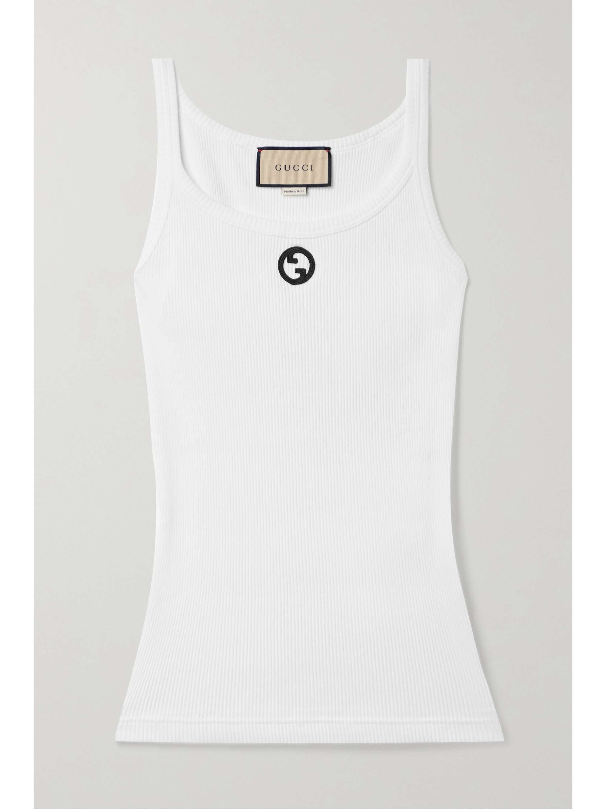 GUCCI Appliquéd ribbed cotton-jersey tank top | NET-A-PORTER