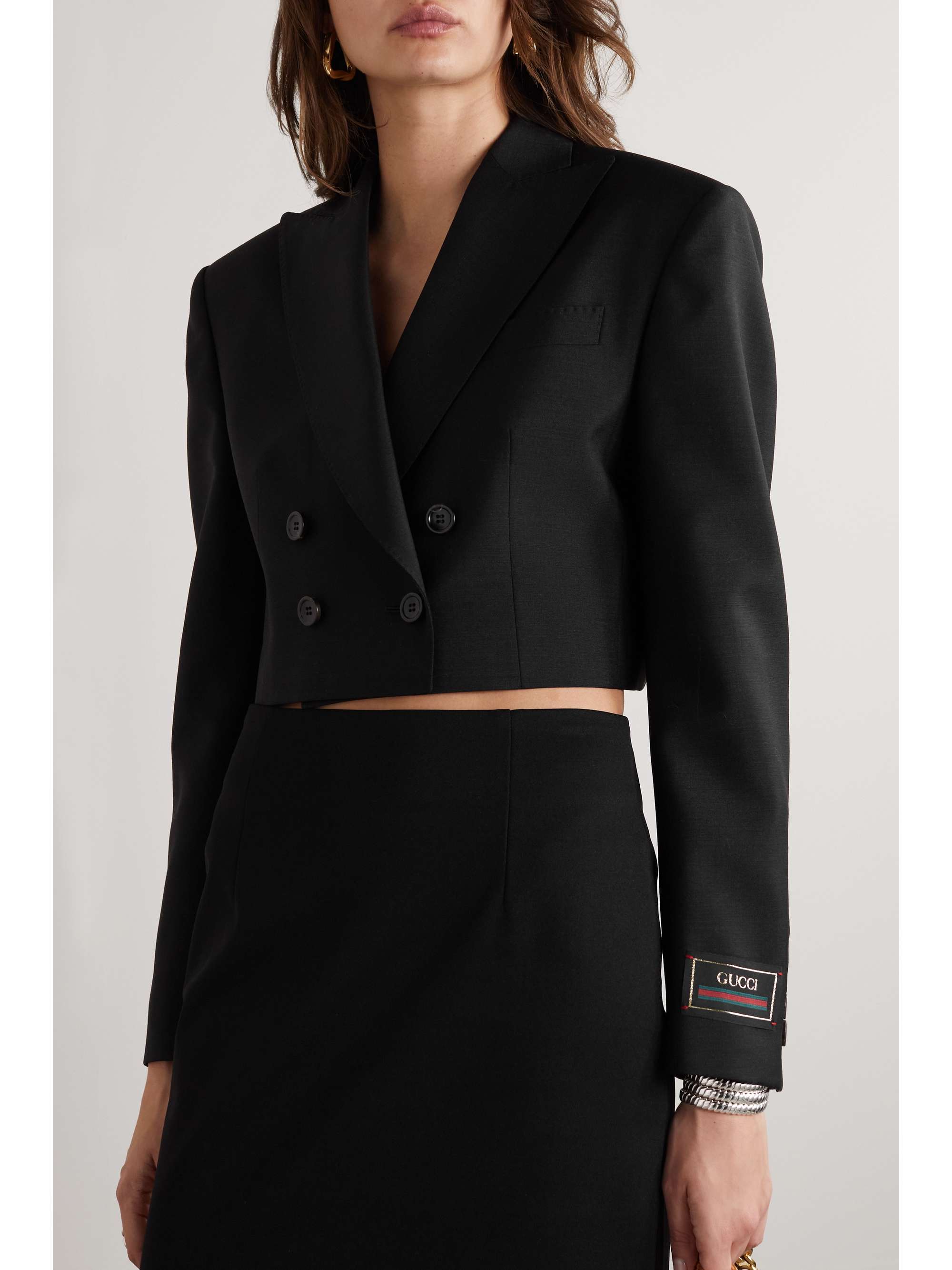 GUCCI Cropped double-breasted mohair and wool-blend blazer | NET-A-PORTER