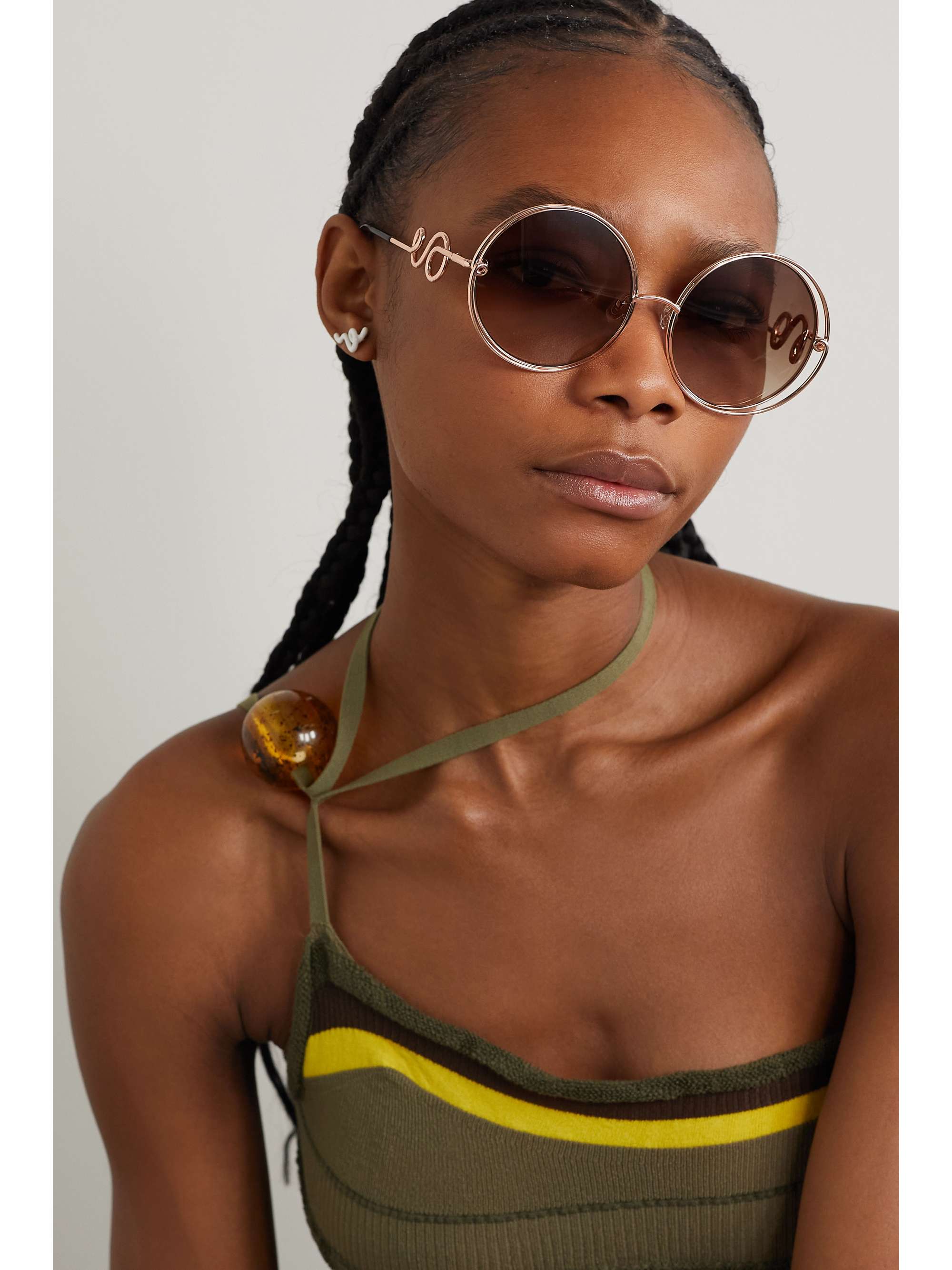 LINDA FARROW EYEWEAR Round-frame rose gold-tone sunglasses