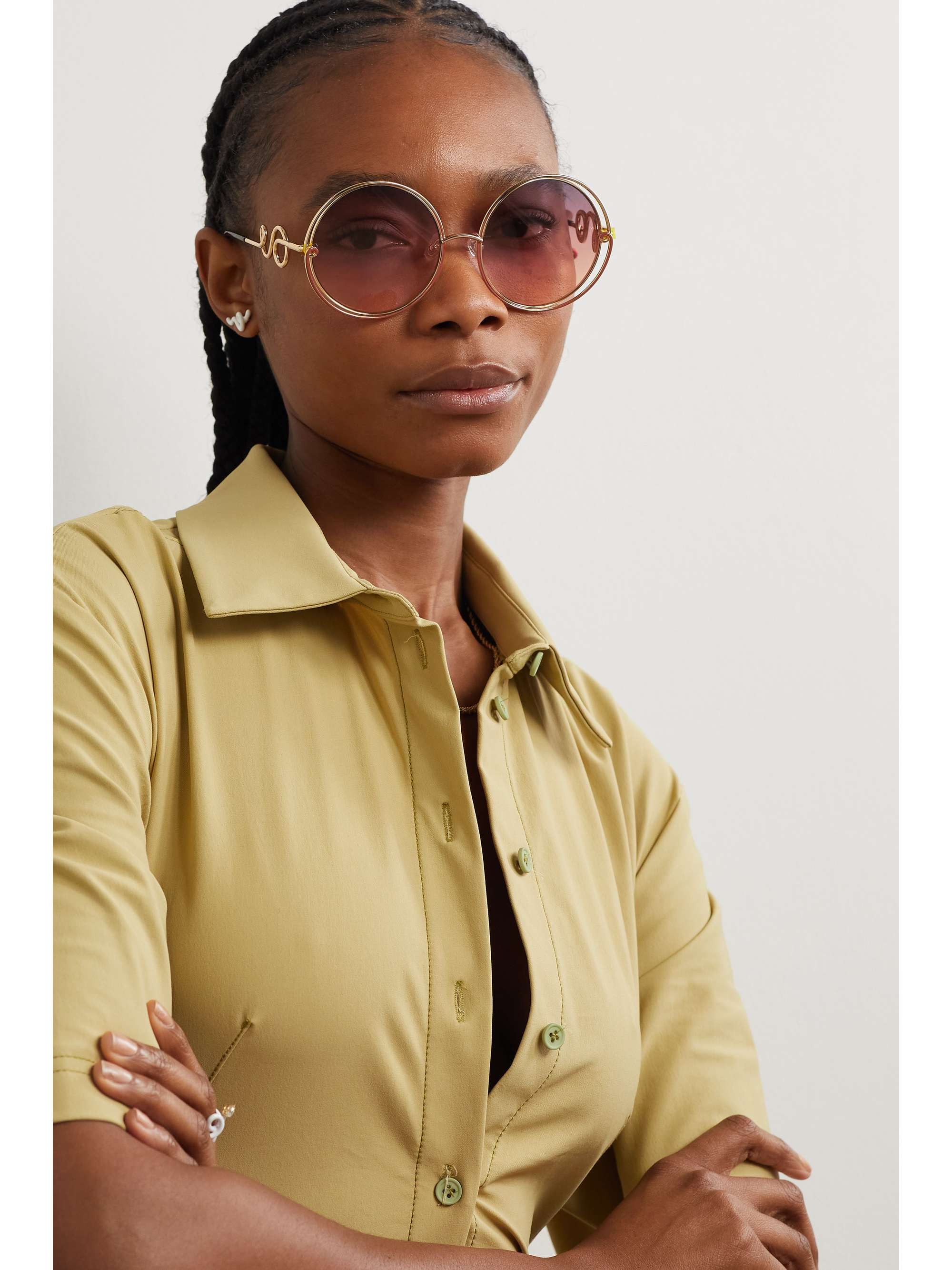 LINDA FARROW EYEWEAR + Bea Bongiasca round-frame gold-tone