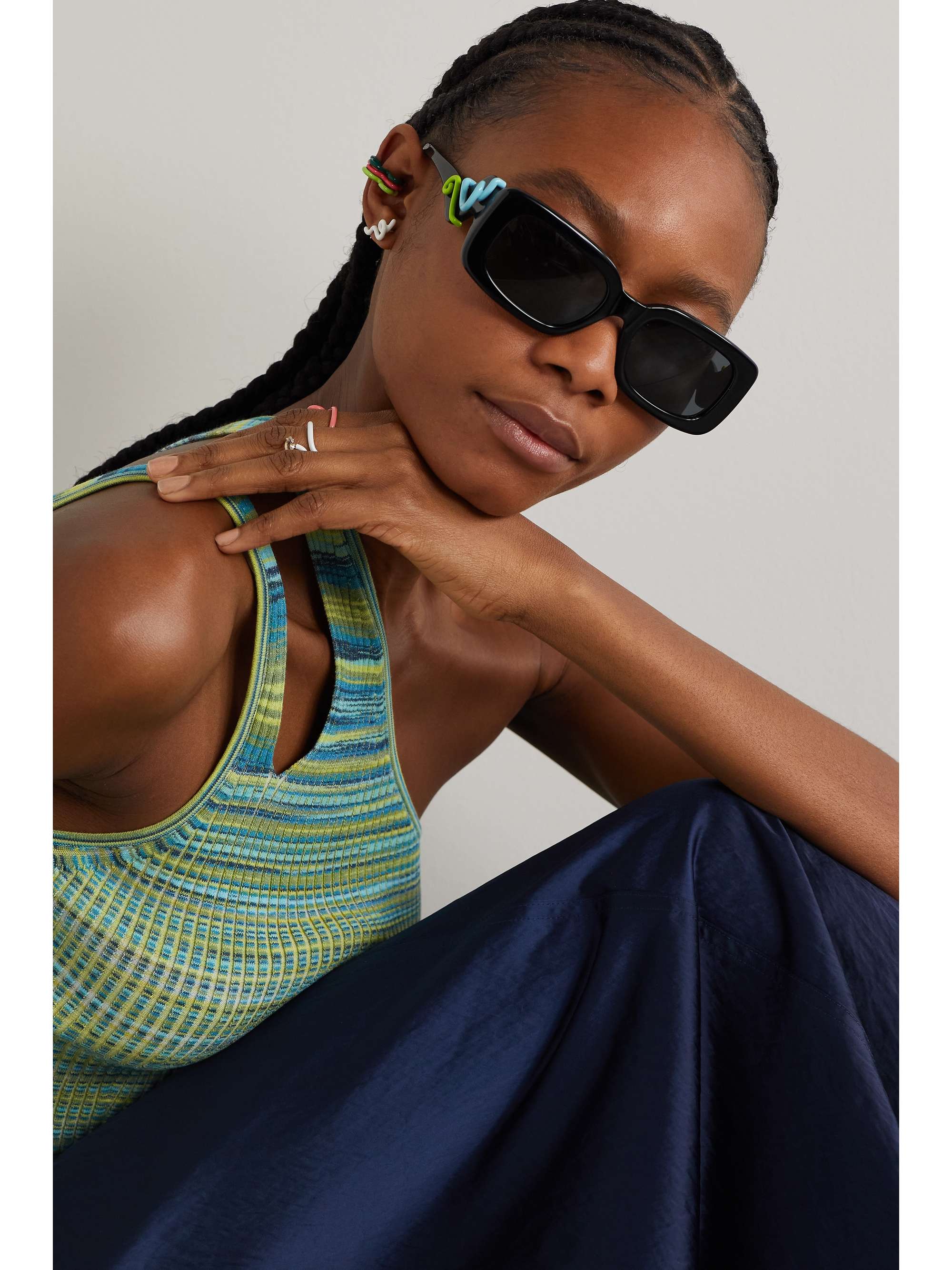 LINDA FARROW EYEWEAR Rectangular-frame acetate sunglasses