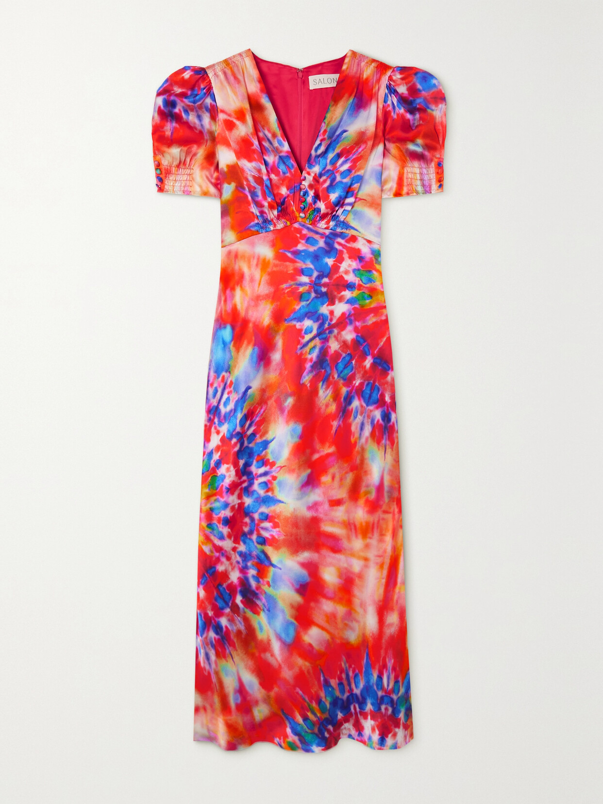 Saloni - + Venyx Lea Tie-dyed Silk Midi Dress - Red