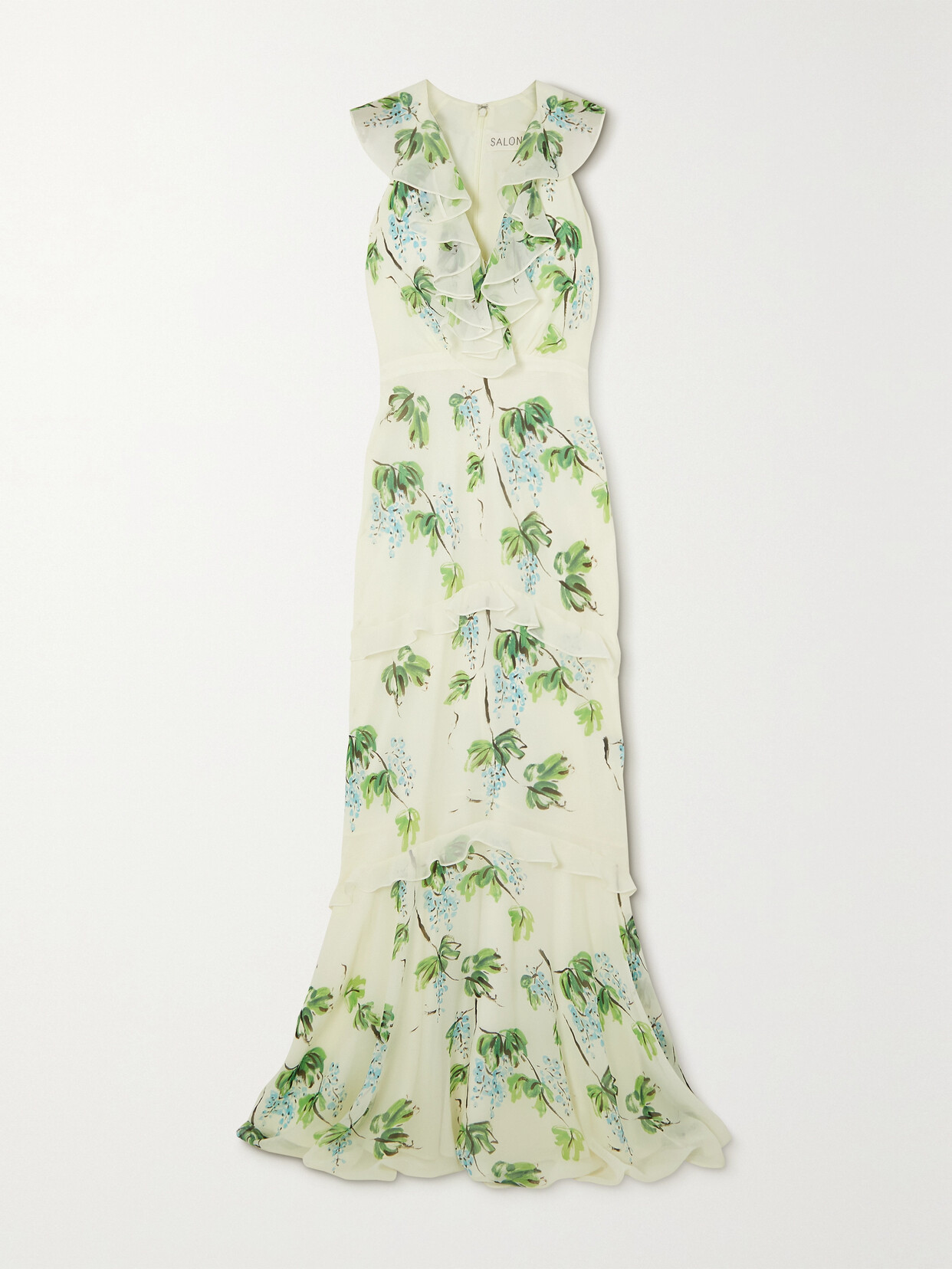 Saloni - Rita Ruffled Tiered Printed Silk-georgette Gown - Off-white