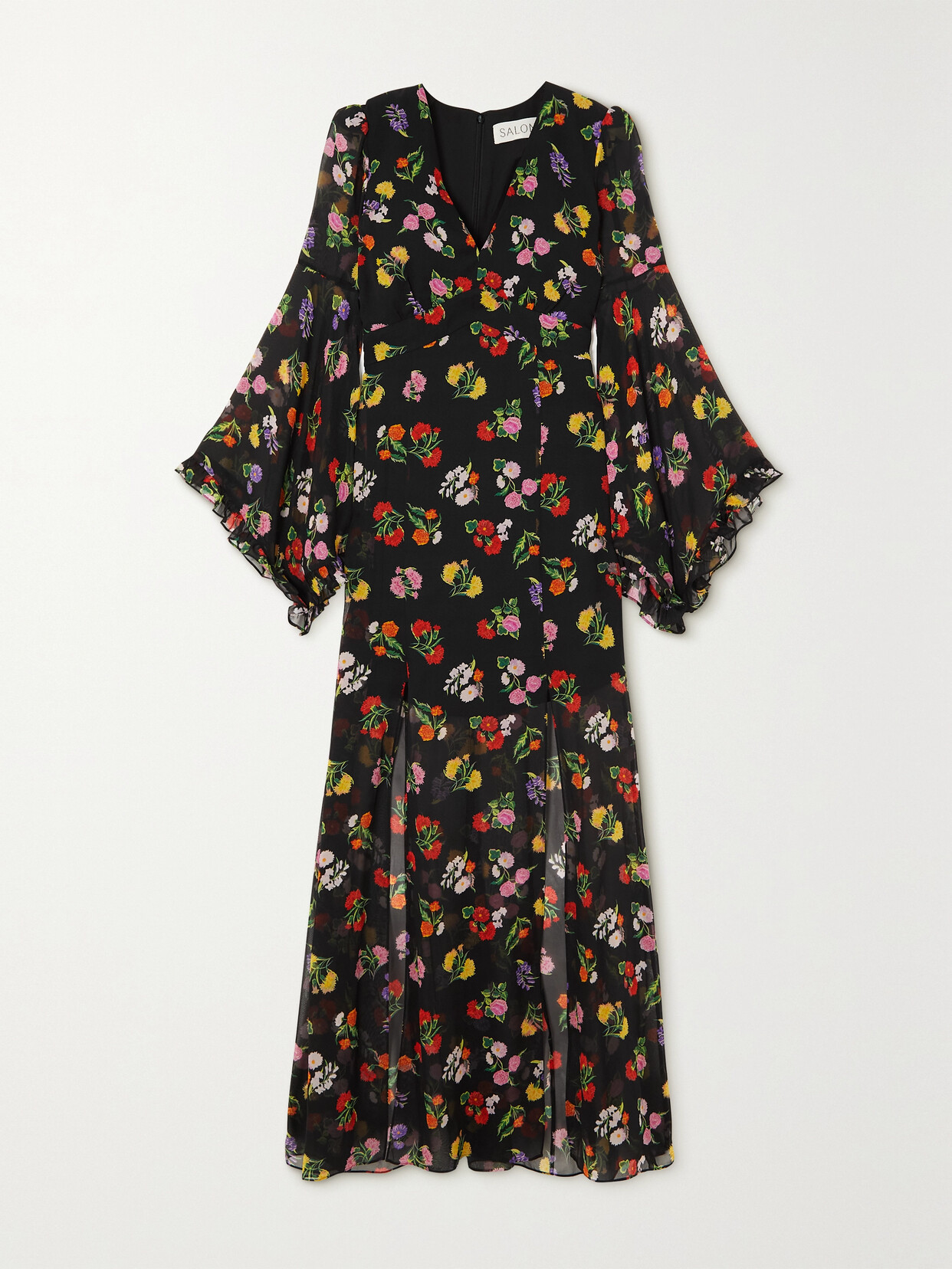 Saloni Poppy Floral-print Silk-chiffon Maxi Dress In Black