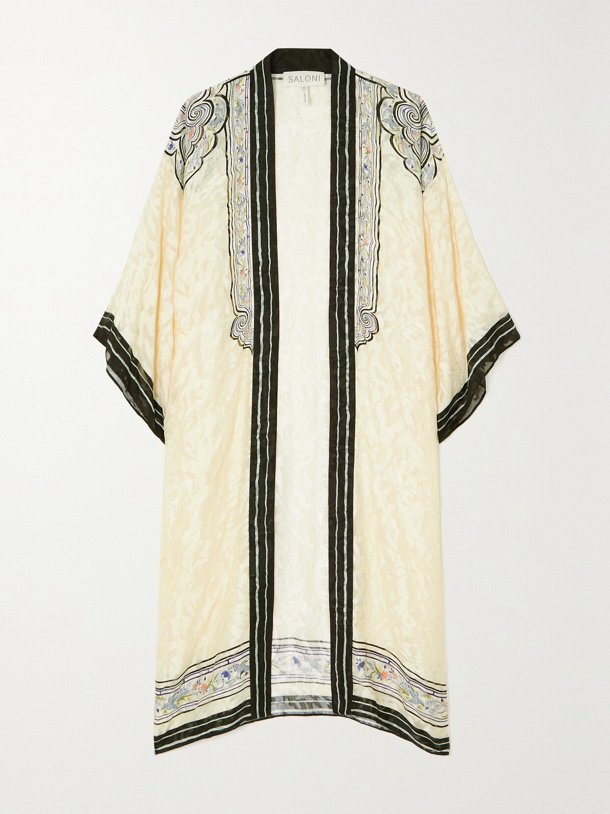 Saloni - + Venyx Juniper Printed Satin Robe - Cream