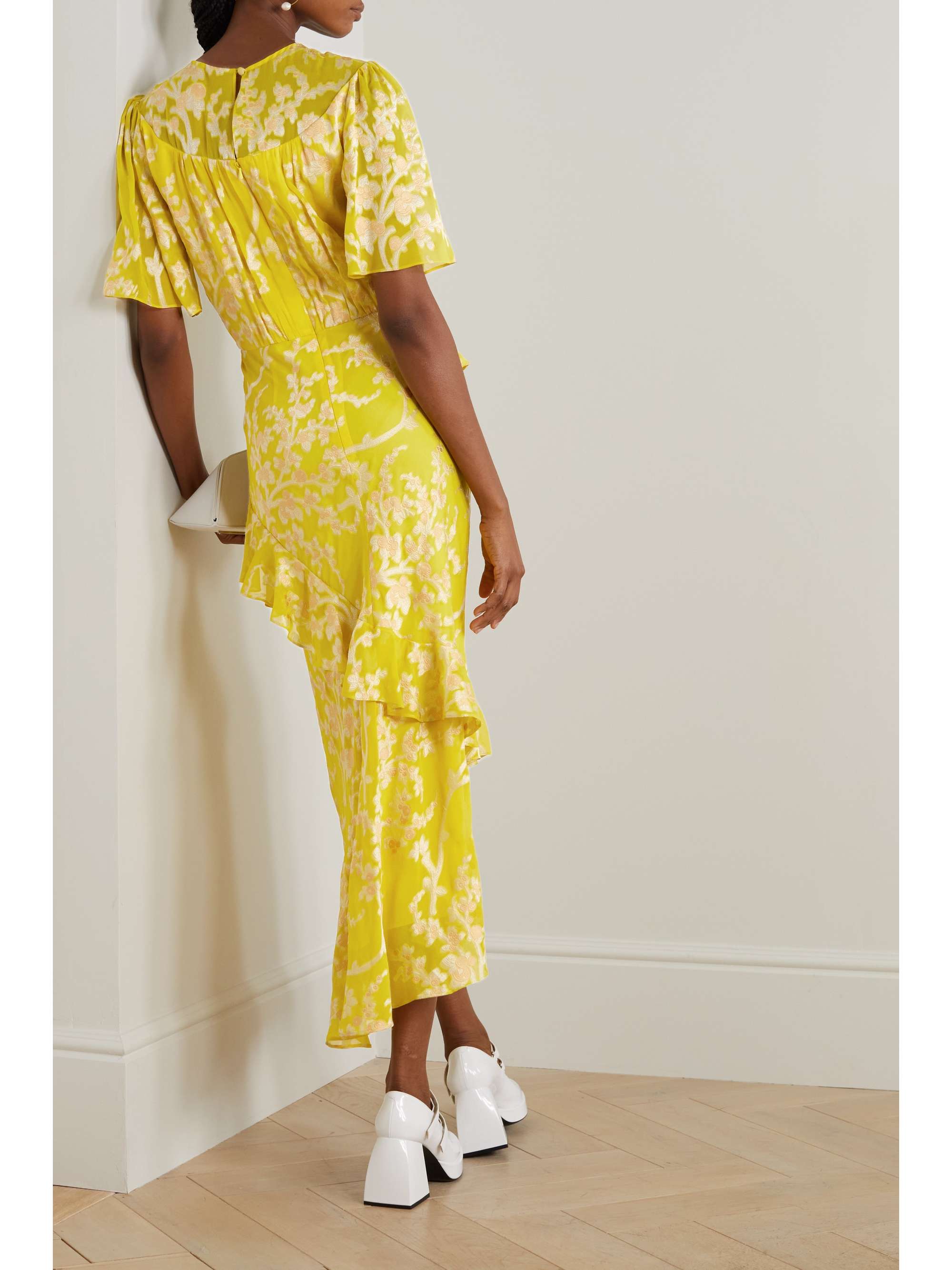 SALONI Vida ruffled fil coupé silk-georgette midi dress