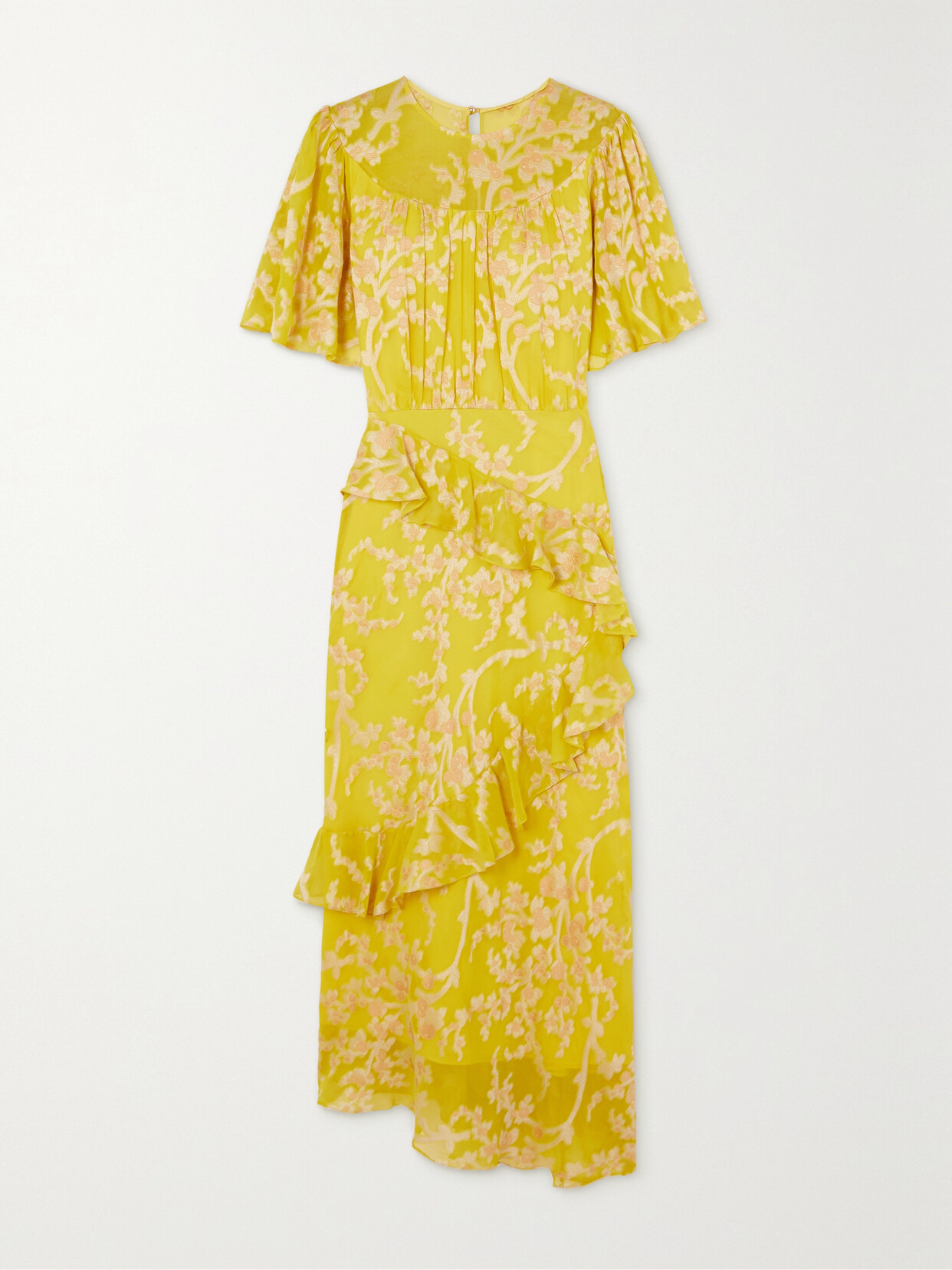 Saloni Vida Ruffled Fil Coupé Silk-georgette Midi Dress - Yellow