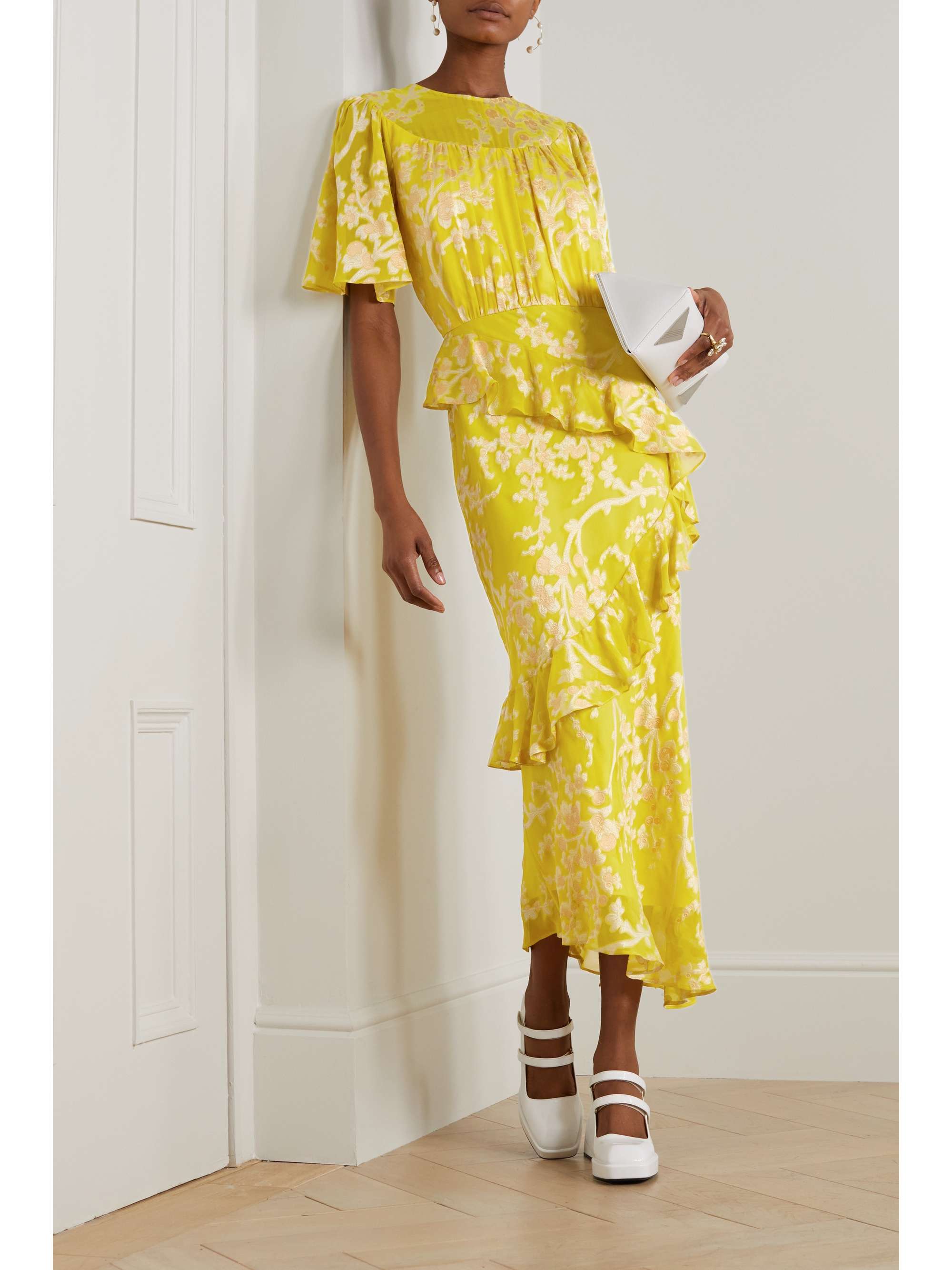 SALONI Vida ruffled fil coupé silk-georgette midi dress