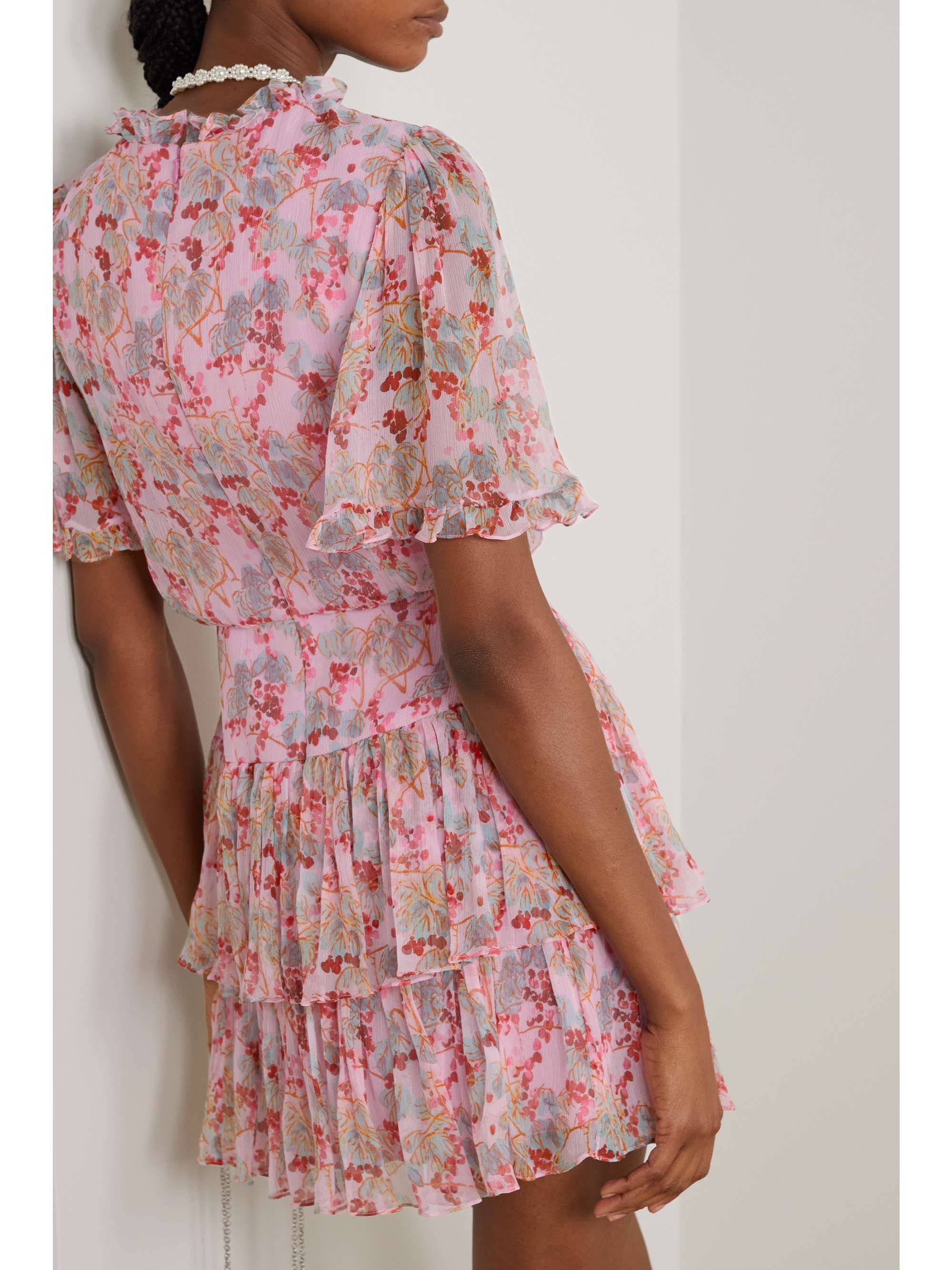SALONI Ava tiered floral-print silk-crepon mini dress