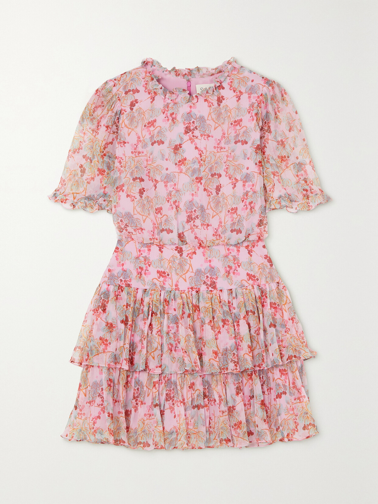 Saloni - Ava Tiered Floral-print Silk-crepon Mini Dress - Pink