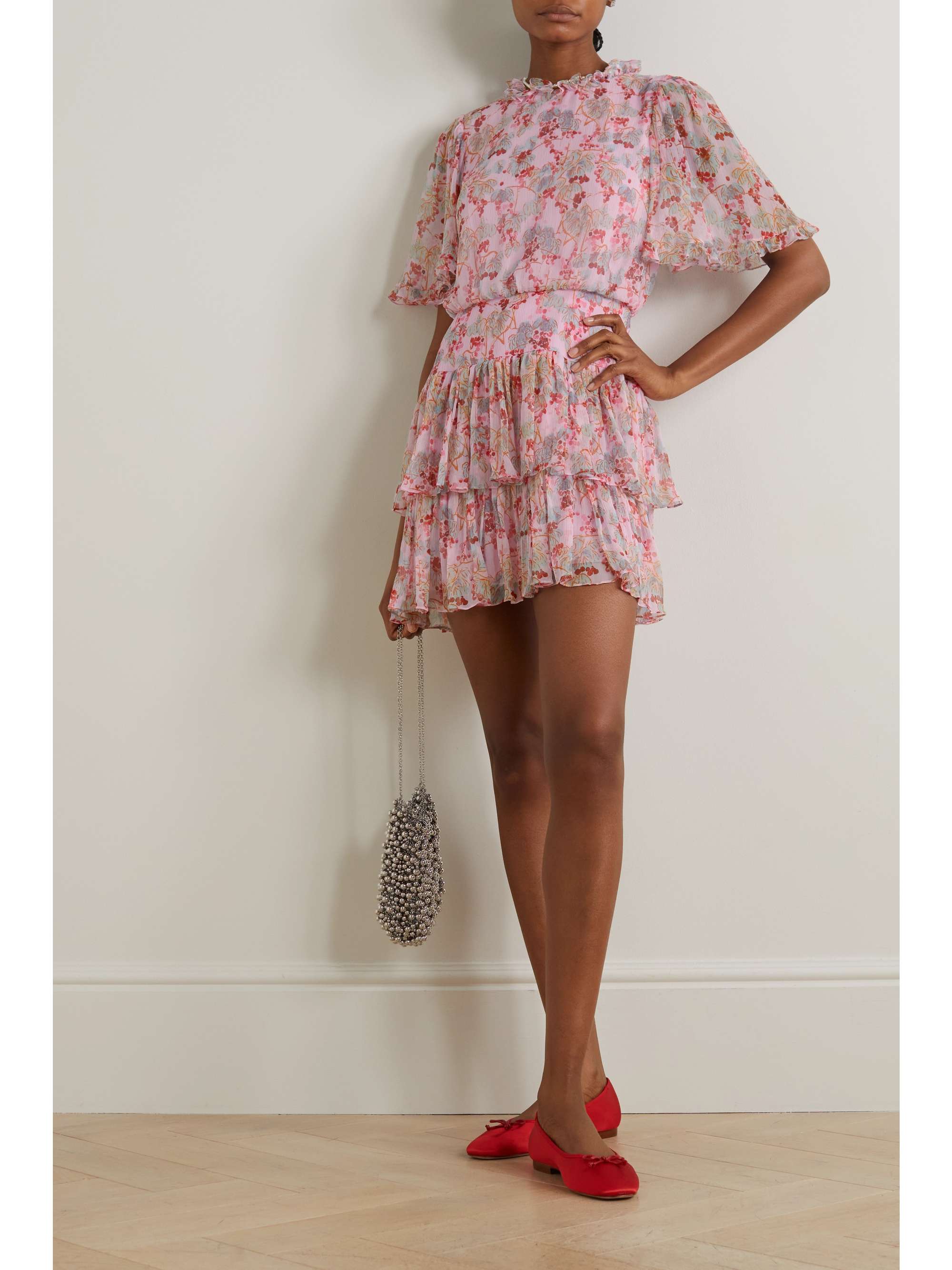 SALONI Ava tiered floral-print silk-crepon mini dress