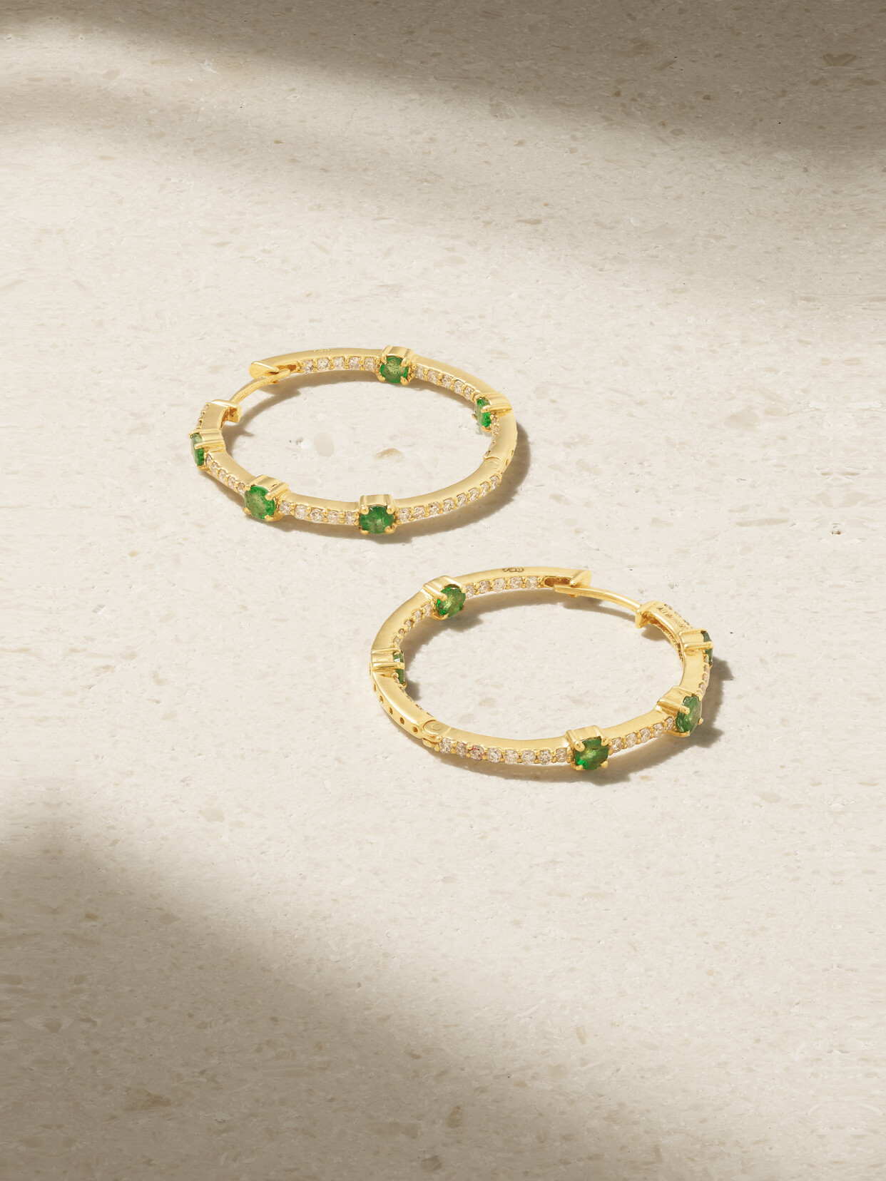 Amrapali London 18-karat Gold, Emerald And Diamond Hoop Earrings