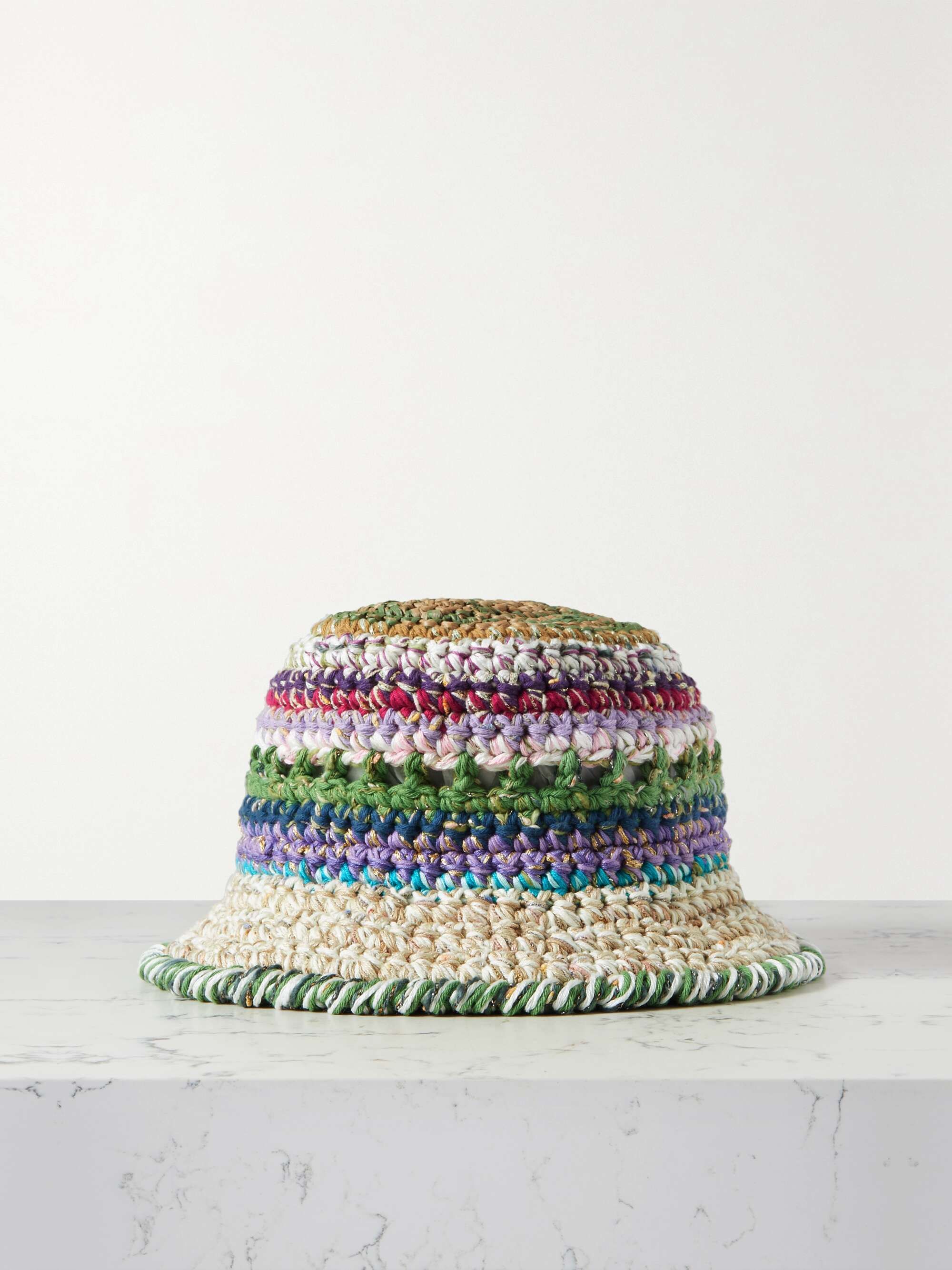 Leather-trimmed checked wool and cashmere-blend bucket hat