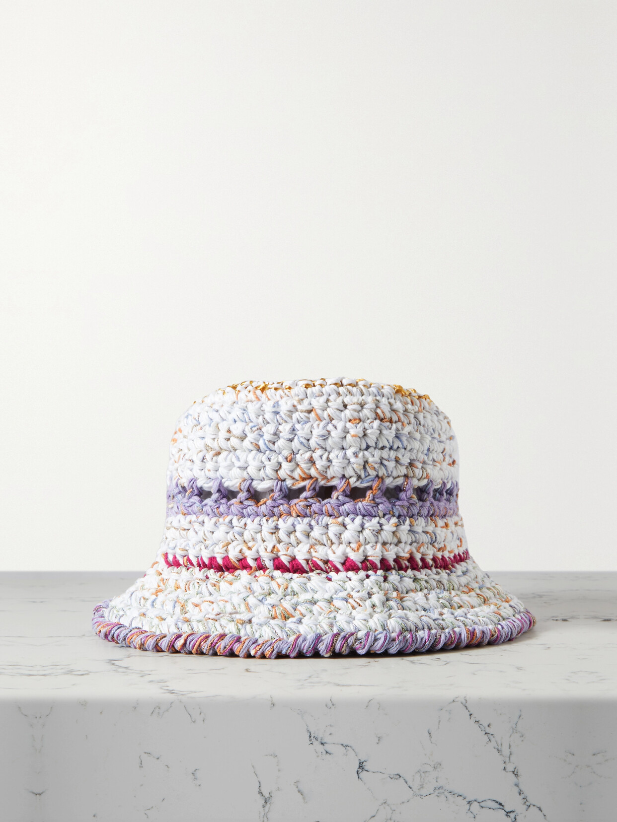 ULTRAVIOLHAT - + Net Sustain Silvia Crocheted Organic Cotton-blend Bucket Hat - White