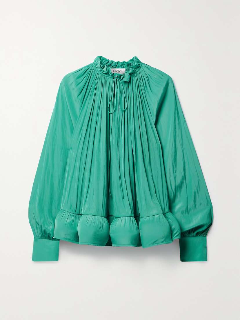 Lanvin Ruffled Gathered Charmeuse Blouse