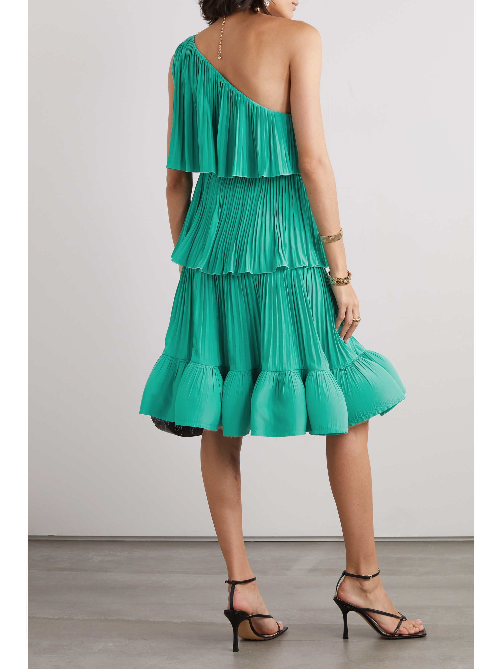Lanvin One-shoulder tiered ruffled charmeuse mini dress