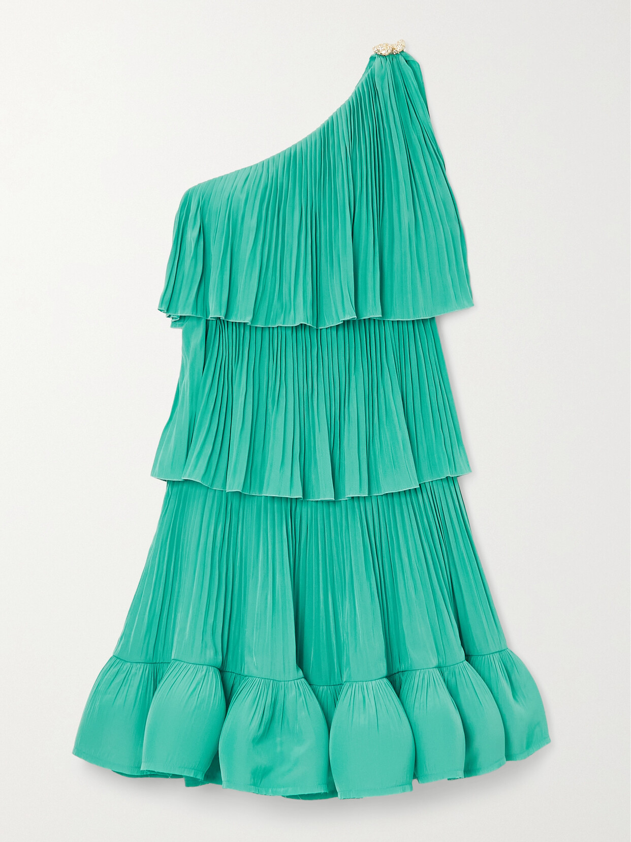 Lanvin - One-shoulder Tiered Ruffled Charmeuse Mini Dress - Blue