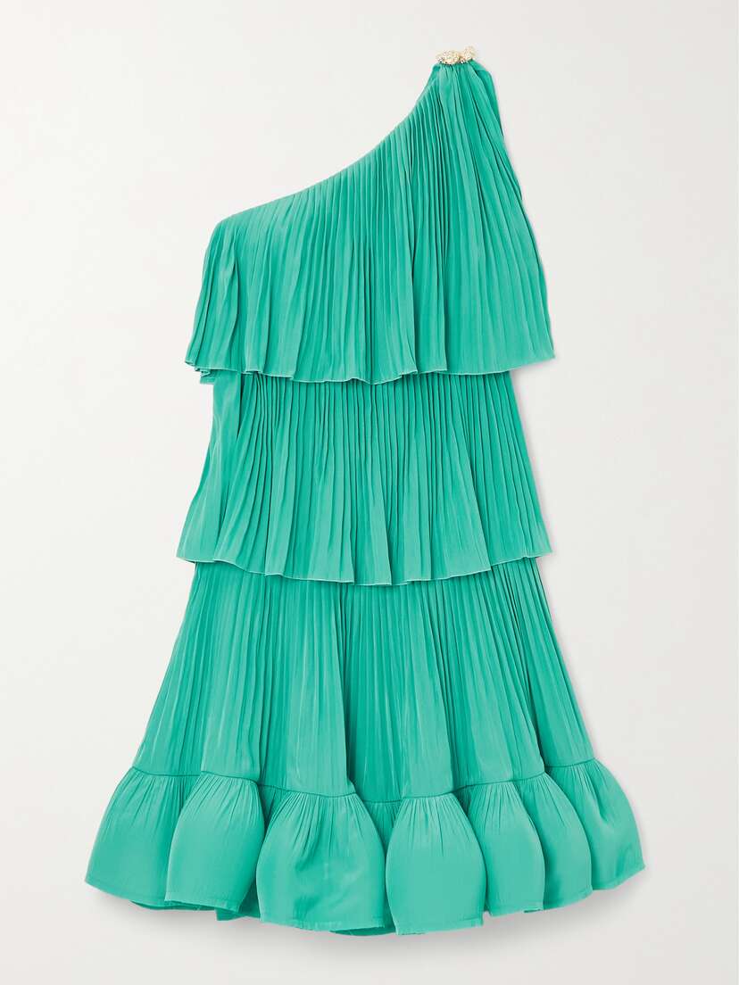 Lanvin One-shoulder Tiered Ruffled Charmeuse Mini Dress