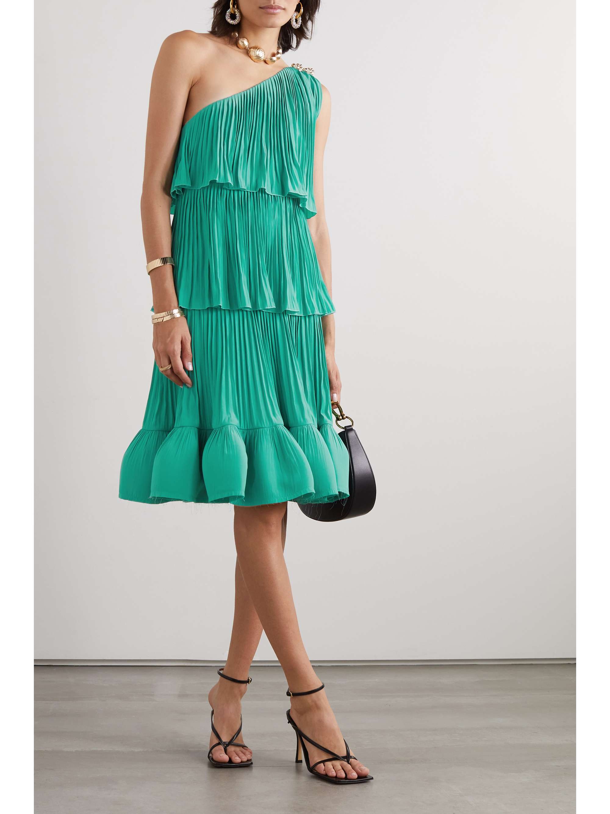 LANVIN One-shoulder tiered ruffled charmeuse mini dress | NET-A-PORTER