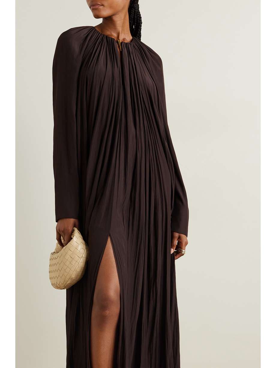 gathered charmeuse maxi dress