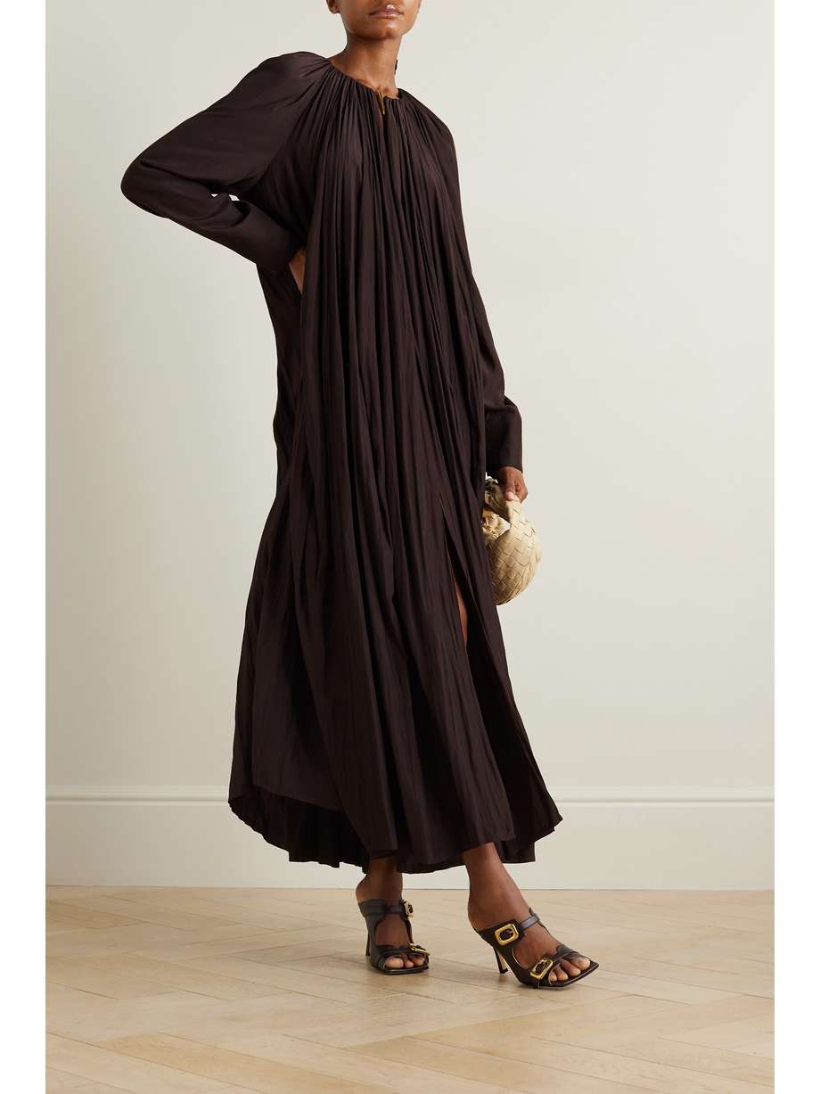 gathered charmeuse maxi dress