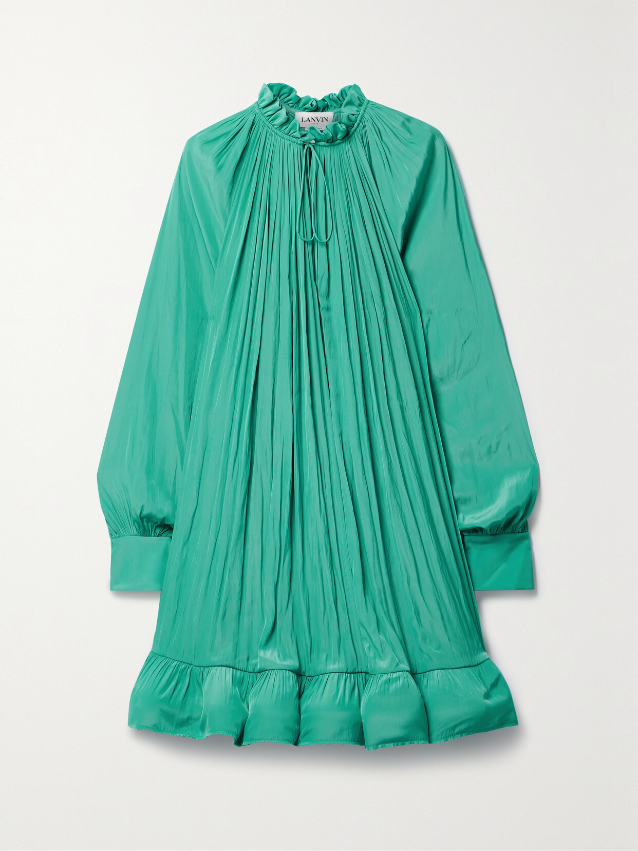 Shop Lanvin Ruffled Charmeuse Mini Dress In Blue