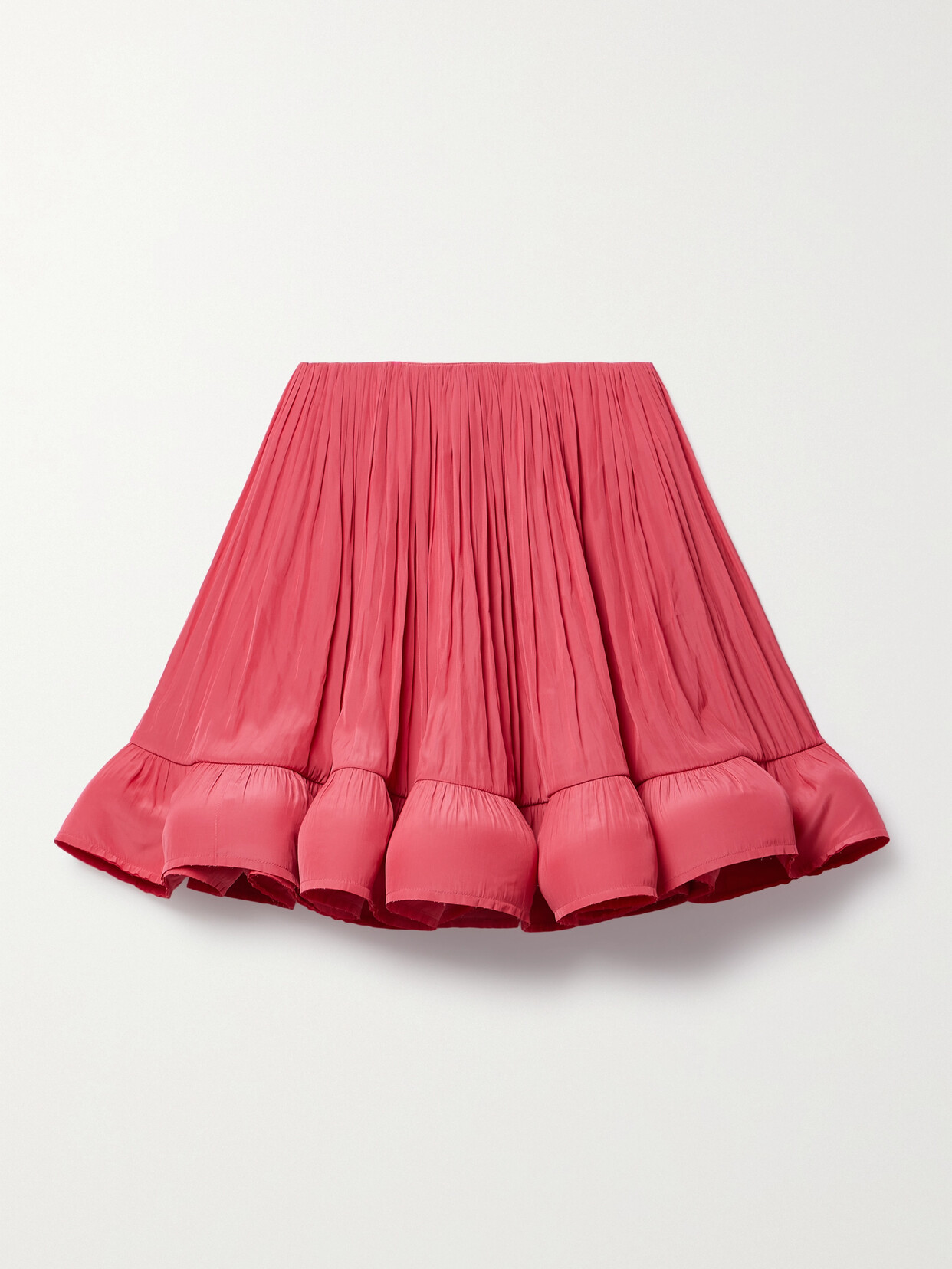 Shop Lanvin Ruffled Gathered Charmeuse Mini Skirt In Pink