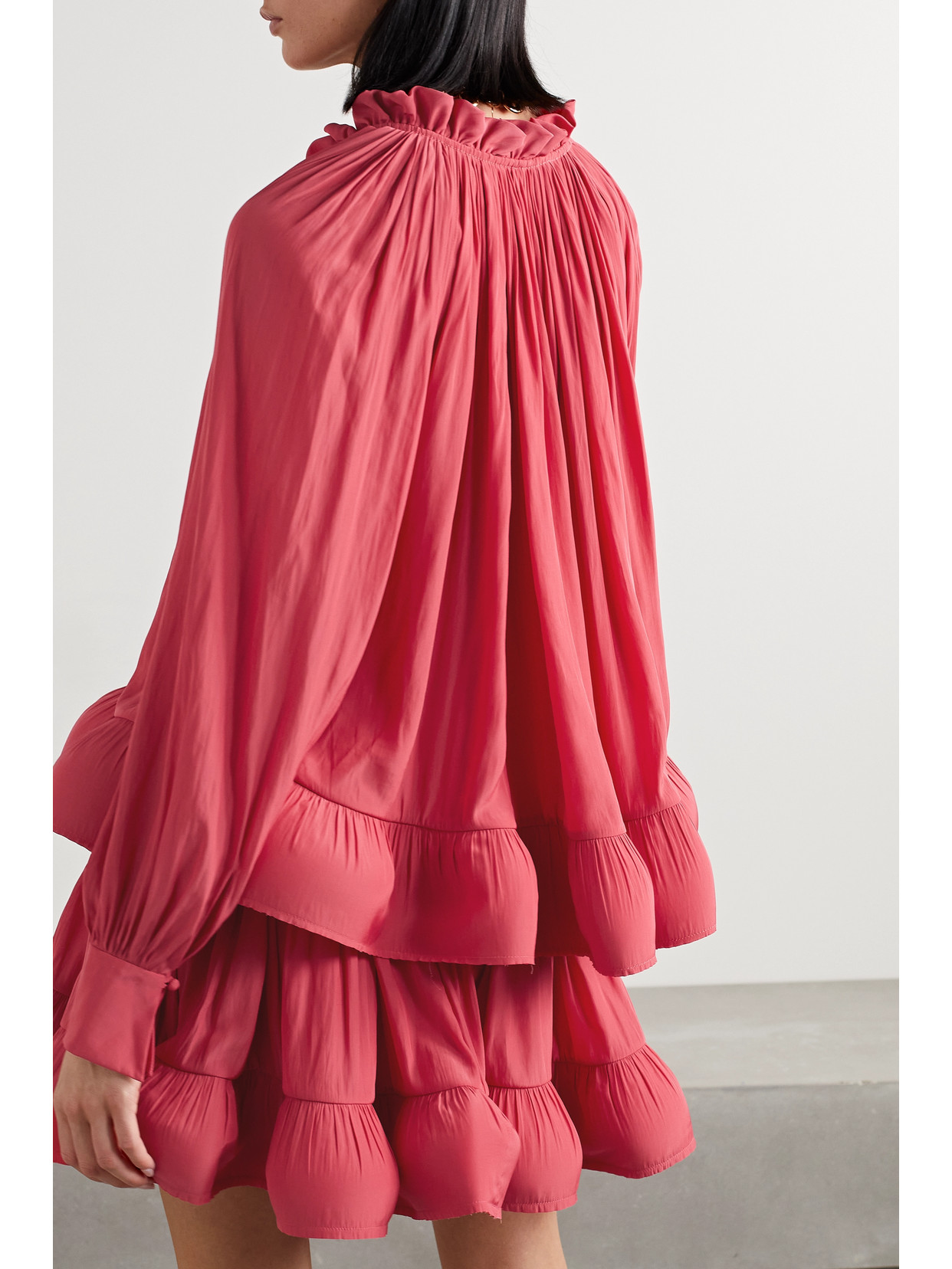 Lanvin Long-sleeve Flared Charmeuse Shirt In Pink