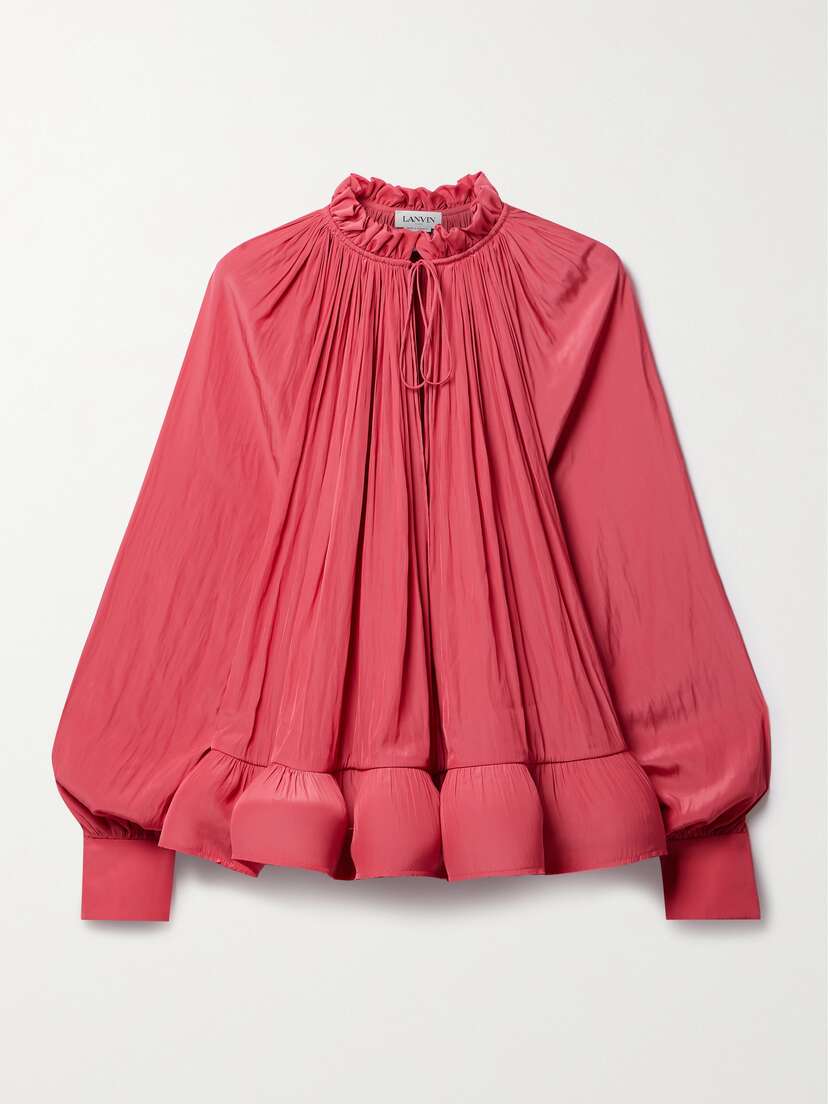 Lanvin Ruffled Gathered Charmeuse Blouse