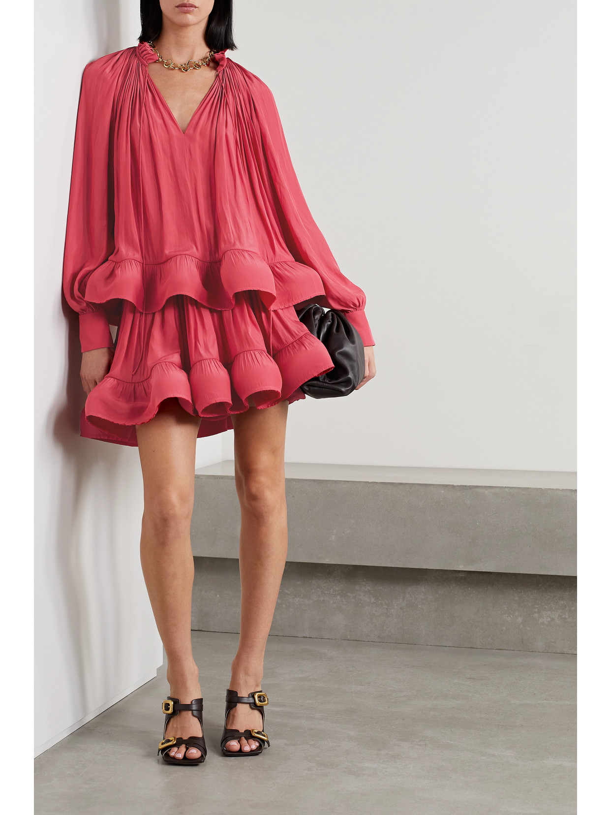 Lanvin Long-sleeve Flared Charmeuse Shirt In Pink