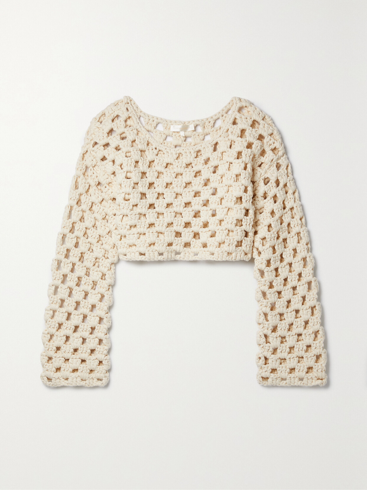 LoveShackFancy Keely Cropped Crocheted Cotton Sweater - White