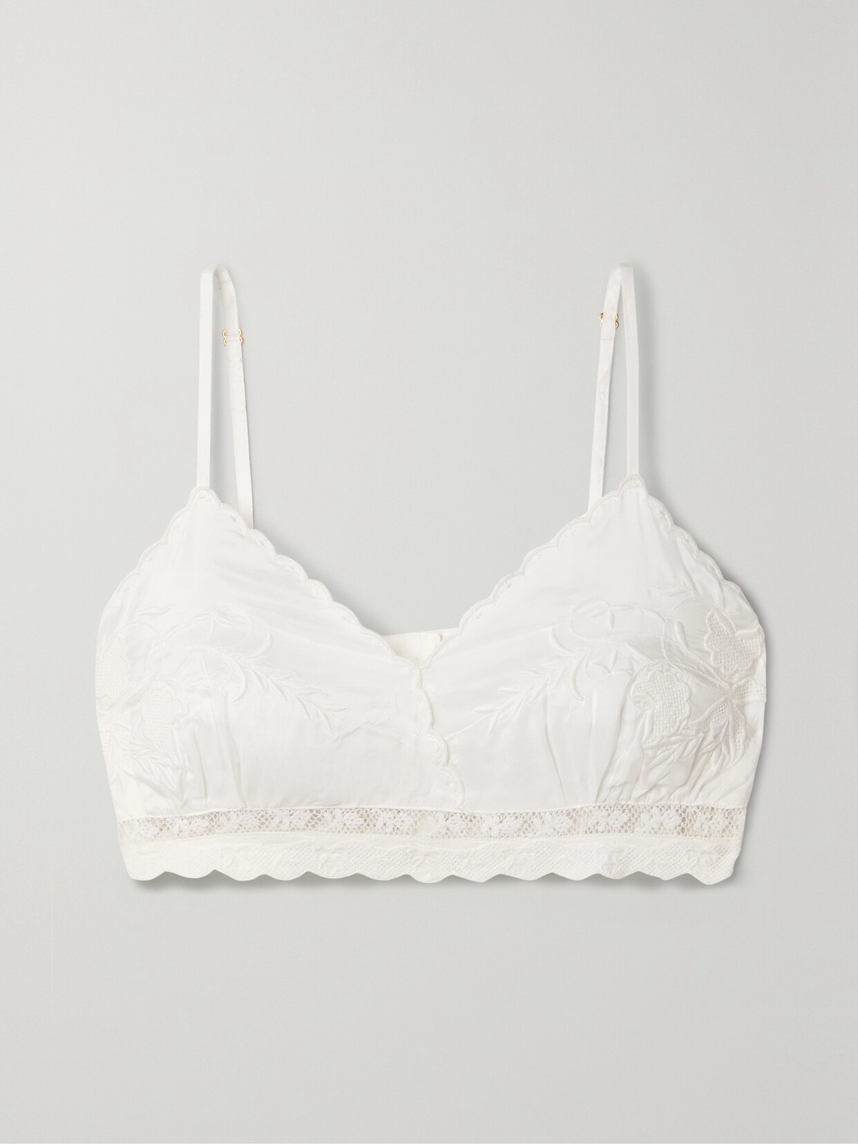 LoveShackFancy Pabla Crochet-trimmed Embroidered Silk Bralette - White