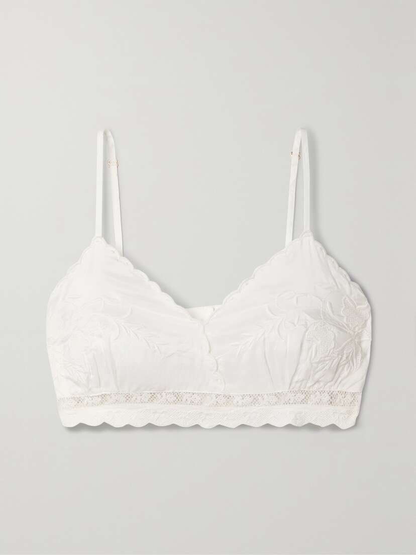LoveShackFancy Pabla Crochet-trimmed Embroidered Silk Bralette