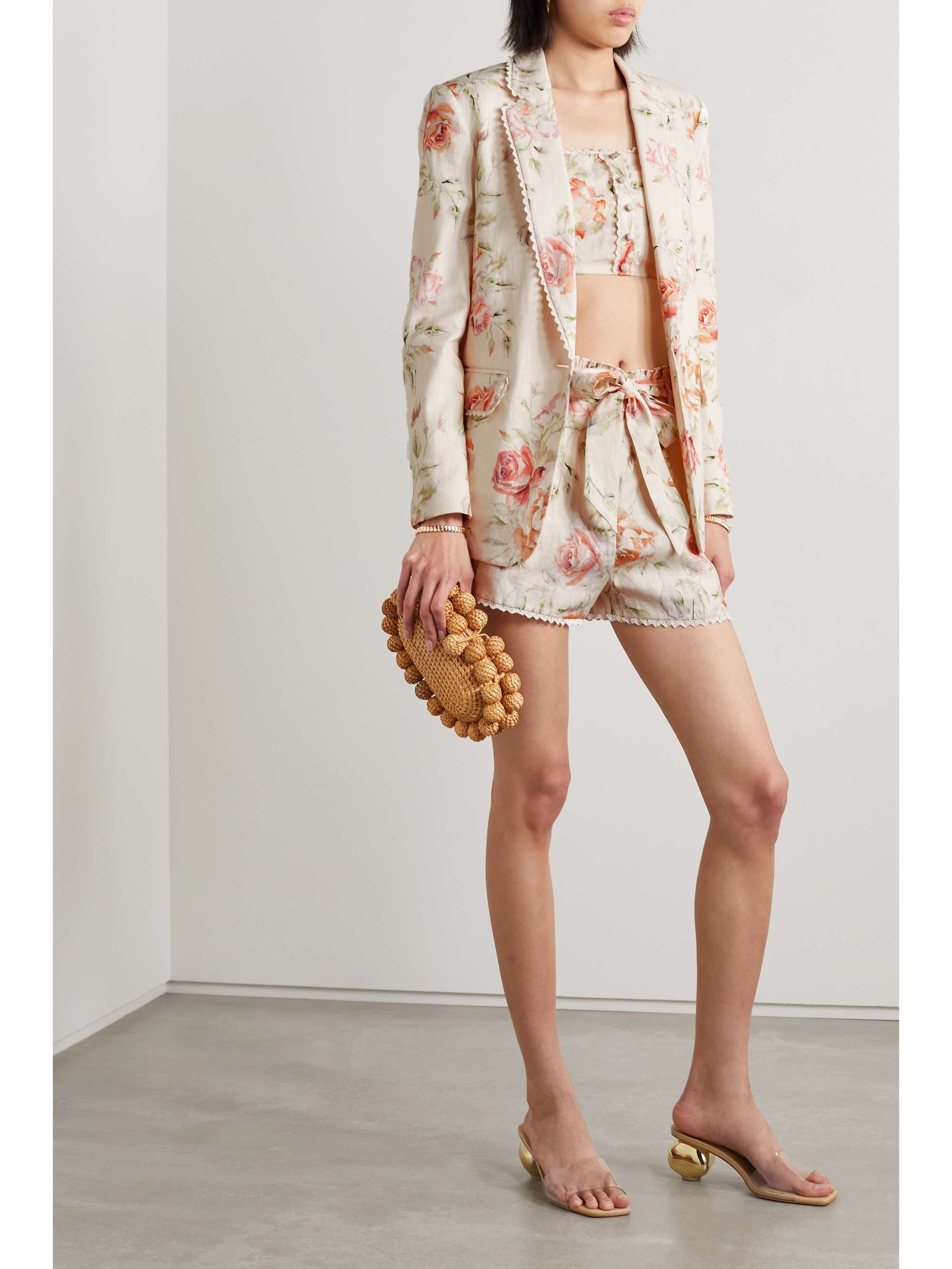 Ofra crochet-trimmed floral-print linen blazer
