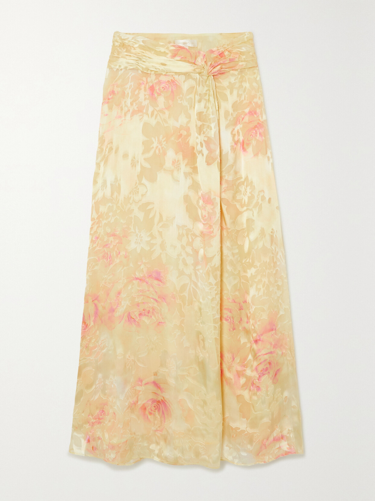 LoveShackFancy Chance Gathered Satin-jacquard Maxi Skirt - Yellow