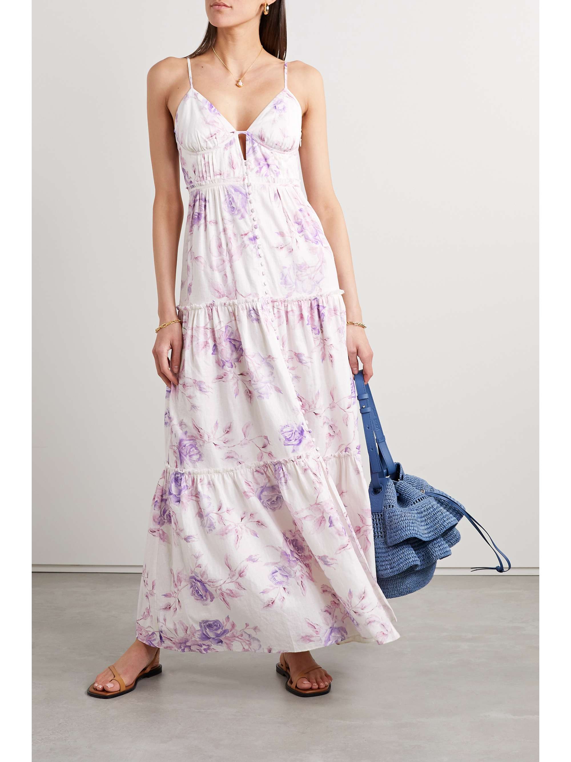 LOVESHACKFANCY Garnita floral-print tiered voile maxi dress | NET-A-PORTER