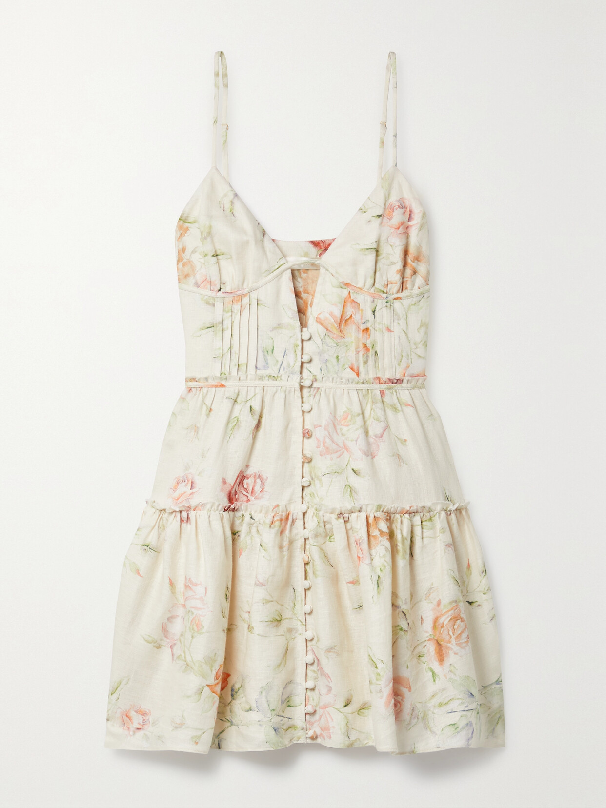 LoveShackFancy - Maple Tiered Cutout Floral-print Linen Mini Dress - Cream