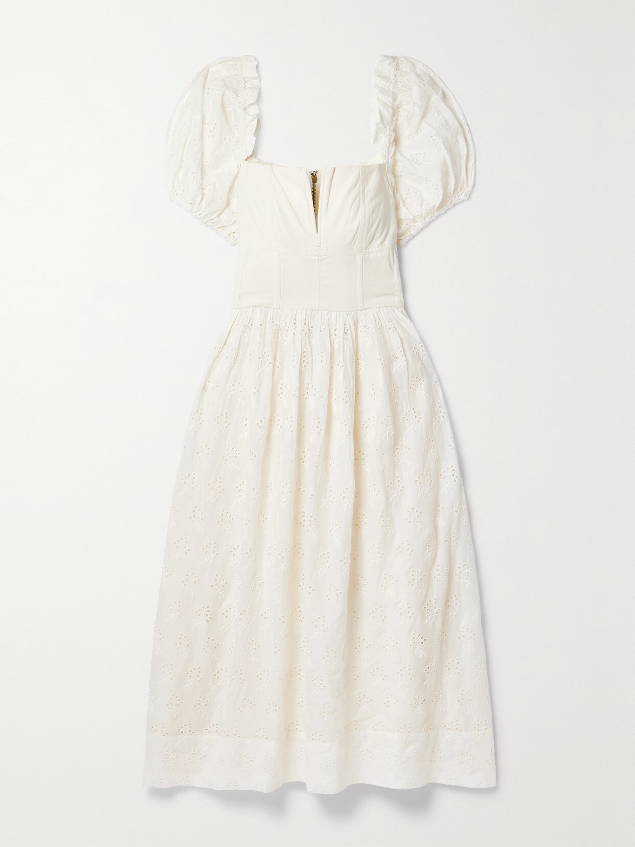 THE GREAT THE PRIMROSE BRODERIE ANGLAISE COTTON MIDI DRESS