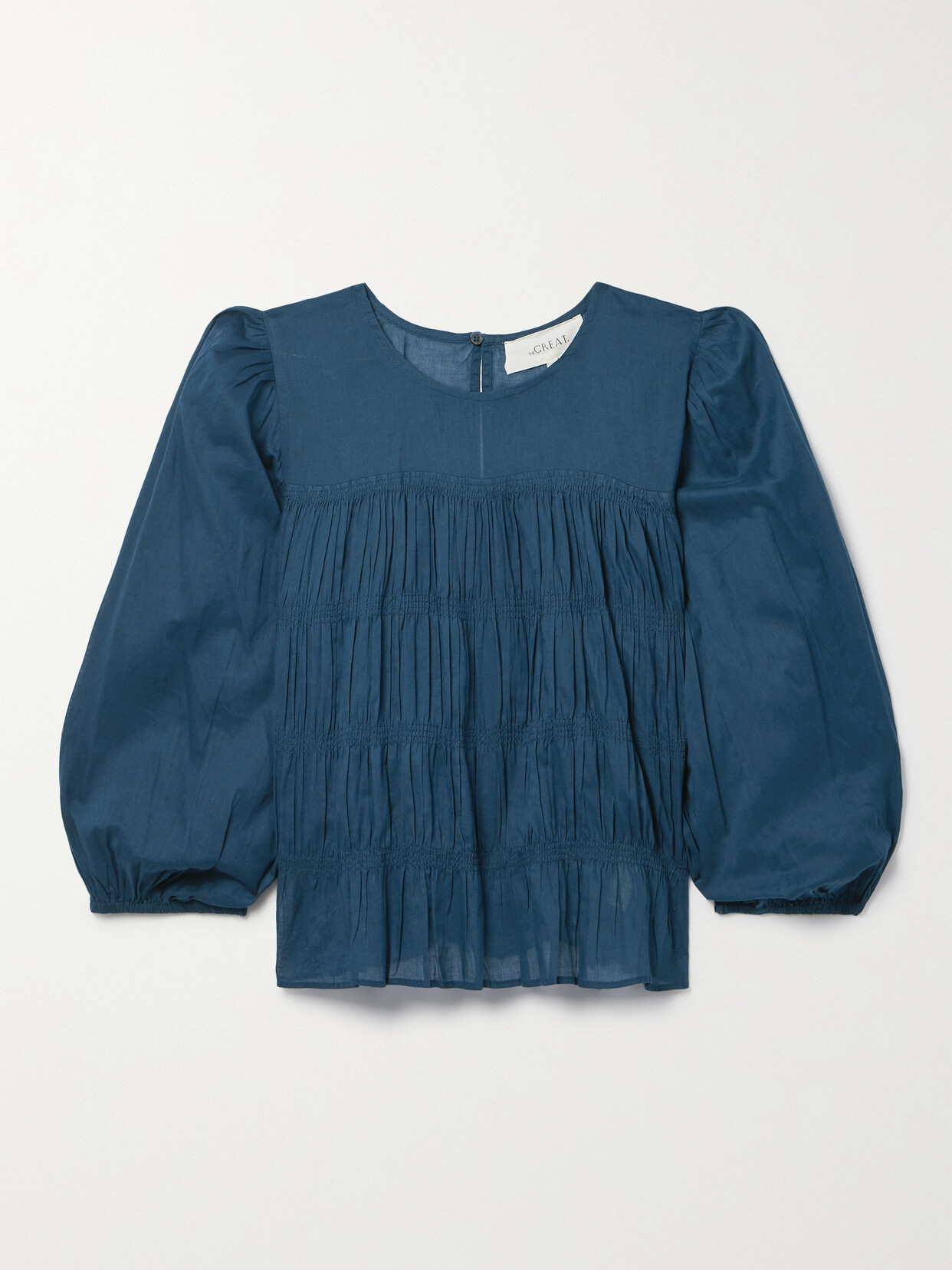 The Great The Daze Pleated Cotton-voile Blouse In Blue