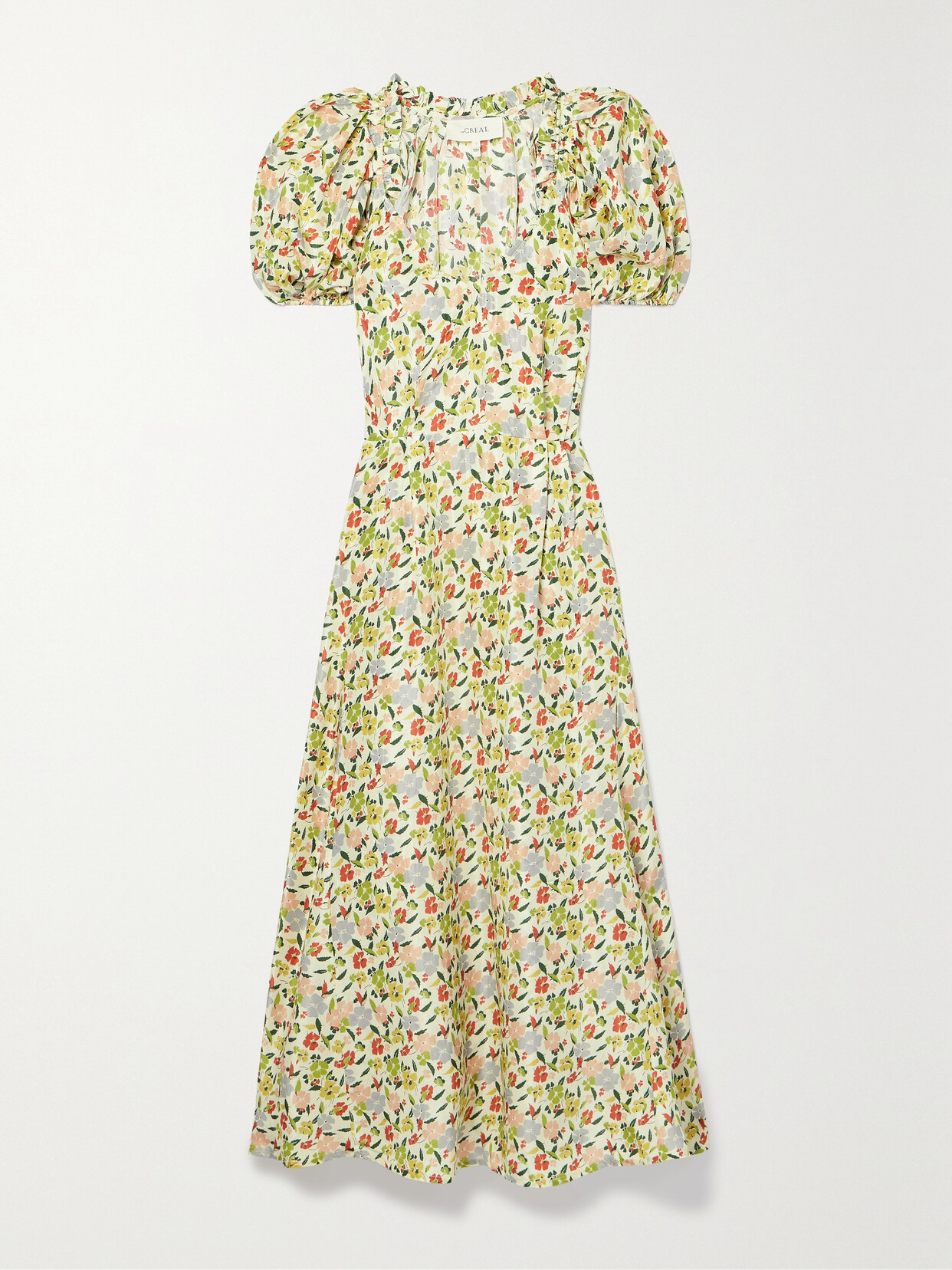 The Great The Hyacinth Floral-print Silk-satin Midi Dress In Green
