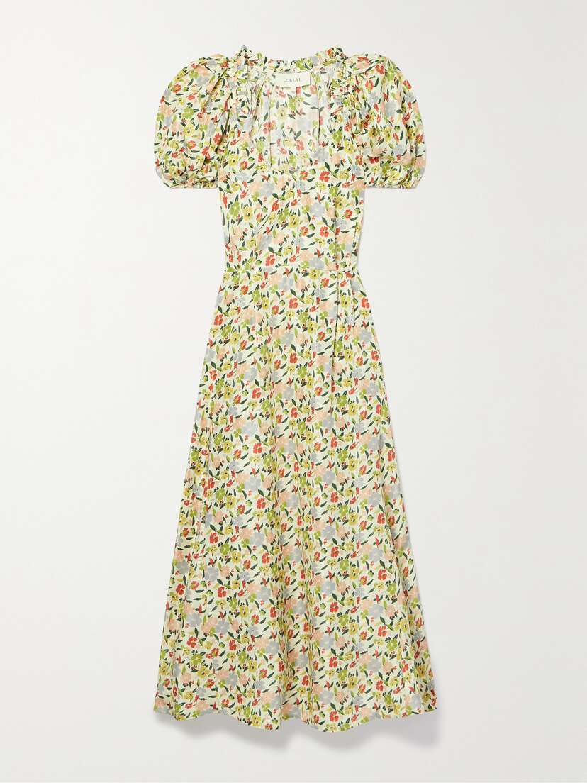 THE GREAT. The Hyacinth Floral-print Silk-satin Midi Dress