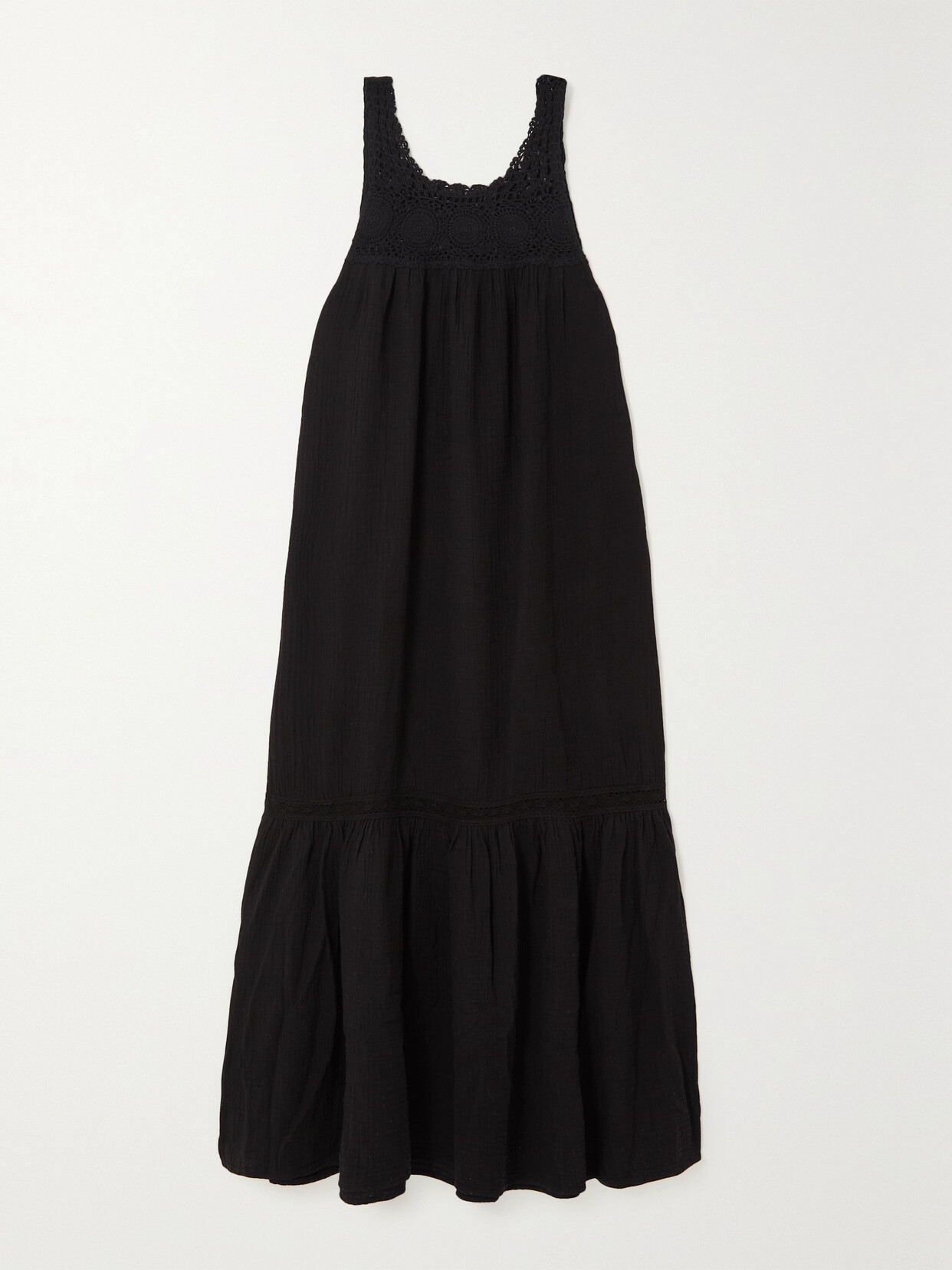 Honorine Allegra Crochet-trimmed Cotton-gauze Dress - Black